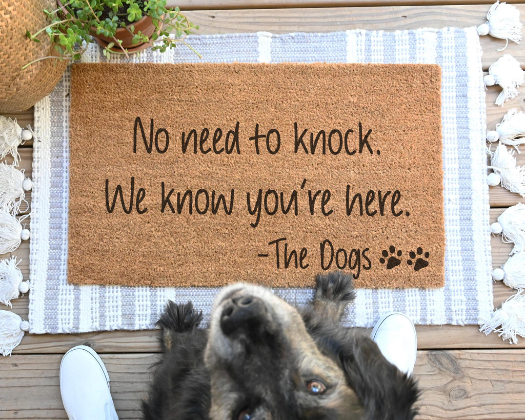 HamlinRowShop Funny Dog Doormat: "No Need to Knock" Coir Pet Mat 16x24in
