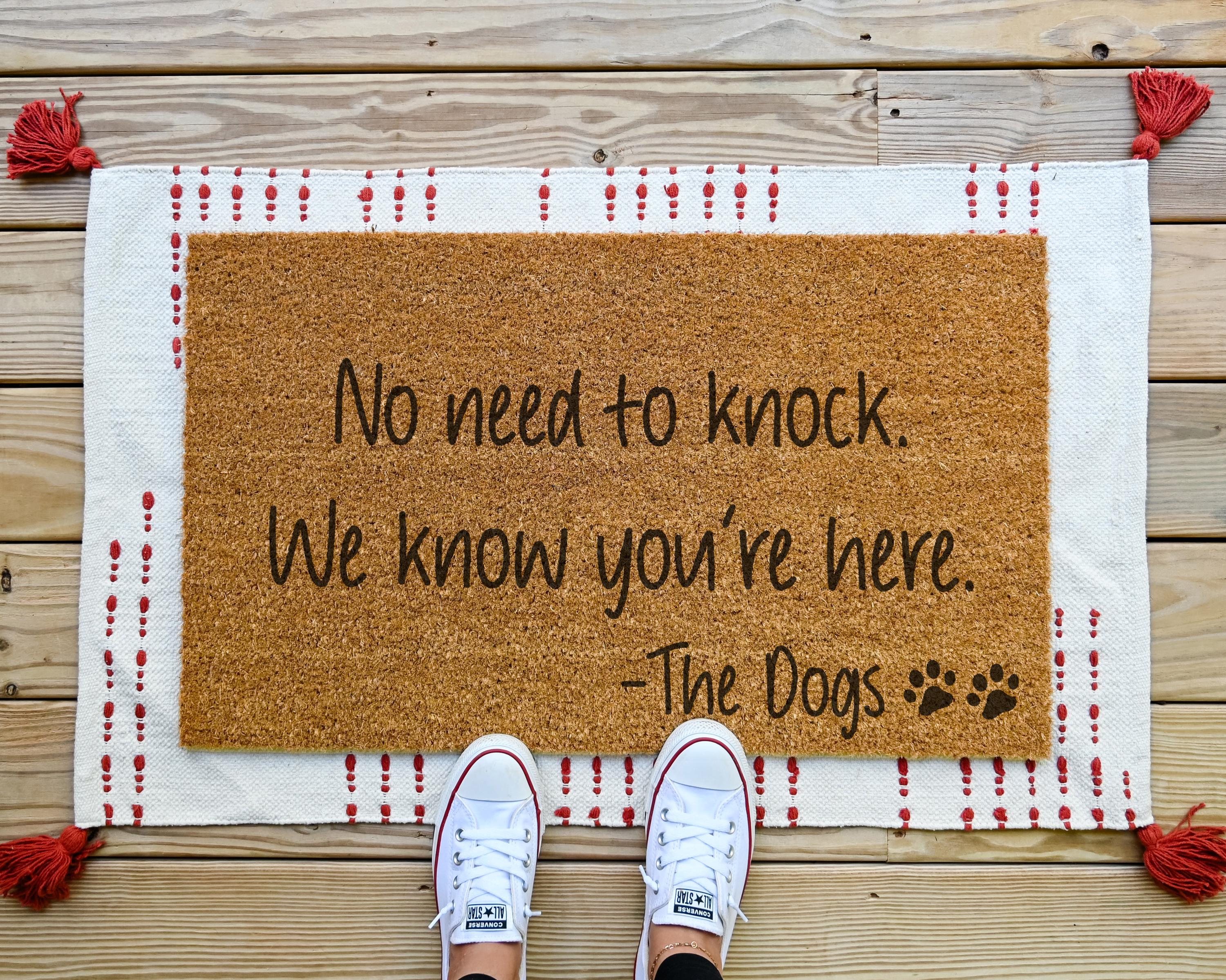 HamlinRowShop Funny Dog Doormat: "No Need to Knock" Coir Pet Mat 16x24in
