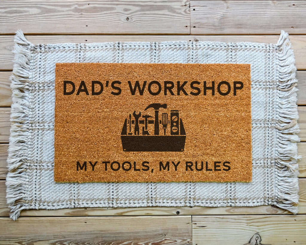 HamlinRowShop Dad's Workshop Coir Doormat My Tools My Rules