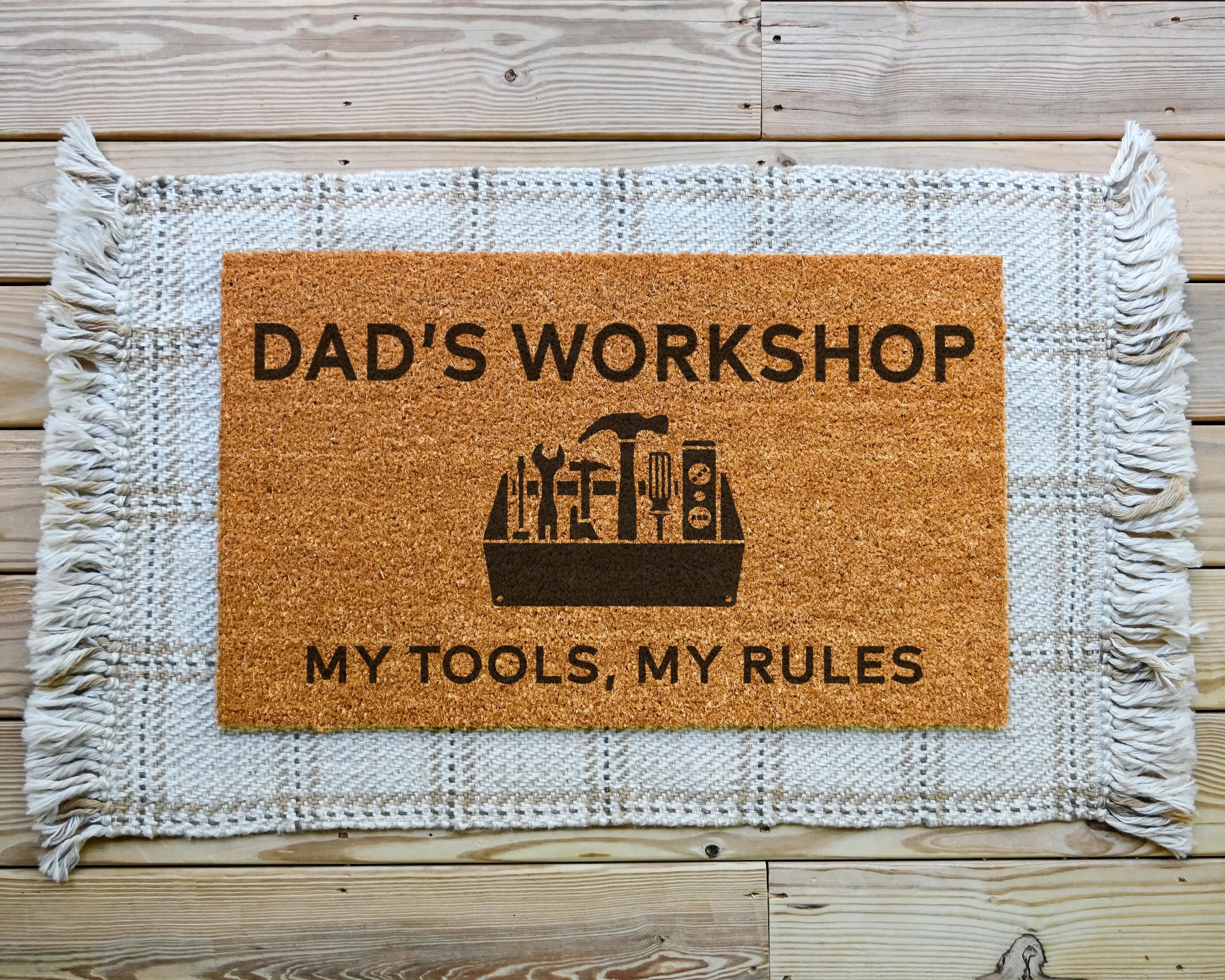 HamlinRowShop Dad's Workshop Coir Doormat My Tools My Rules