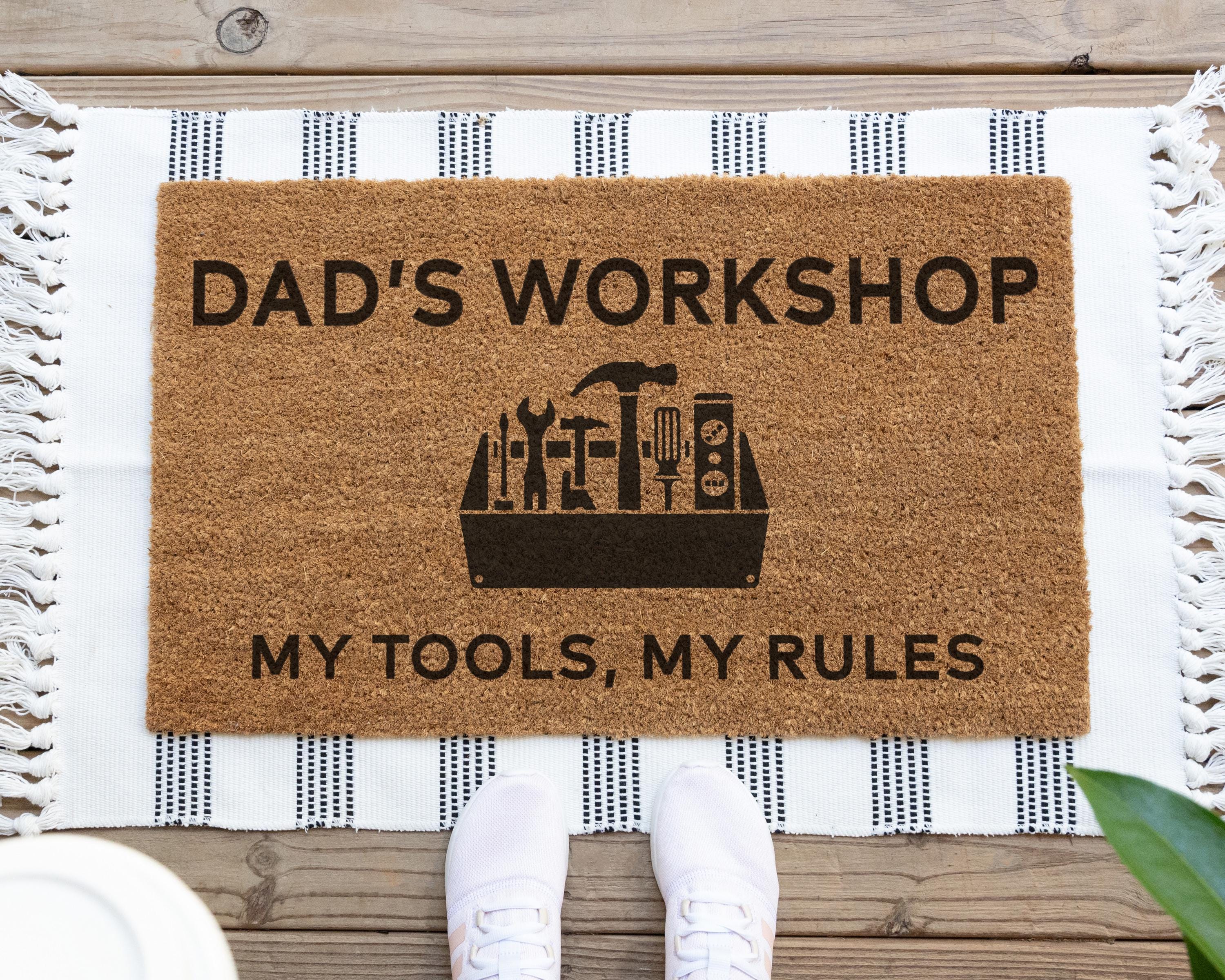 HamlinRowShop Dad's Workshop Coir Doormat My Tools My Rules
