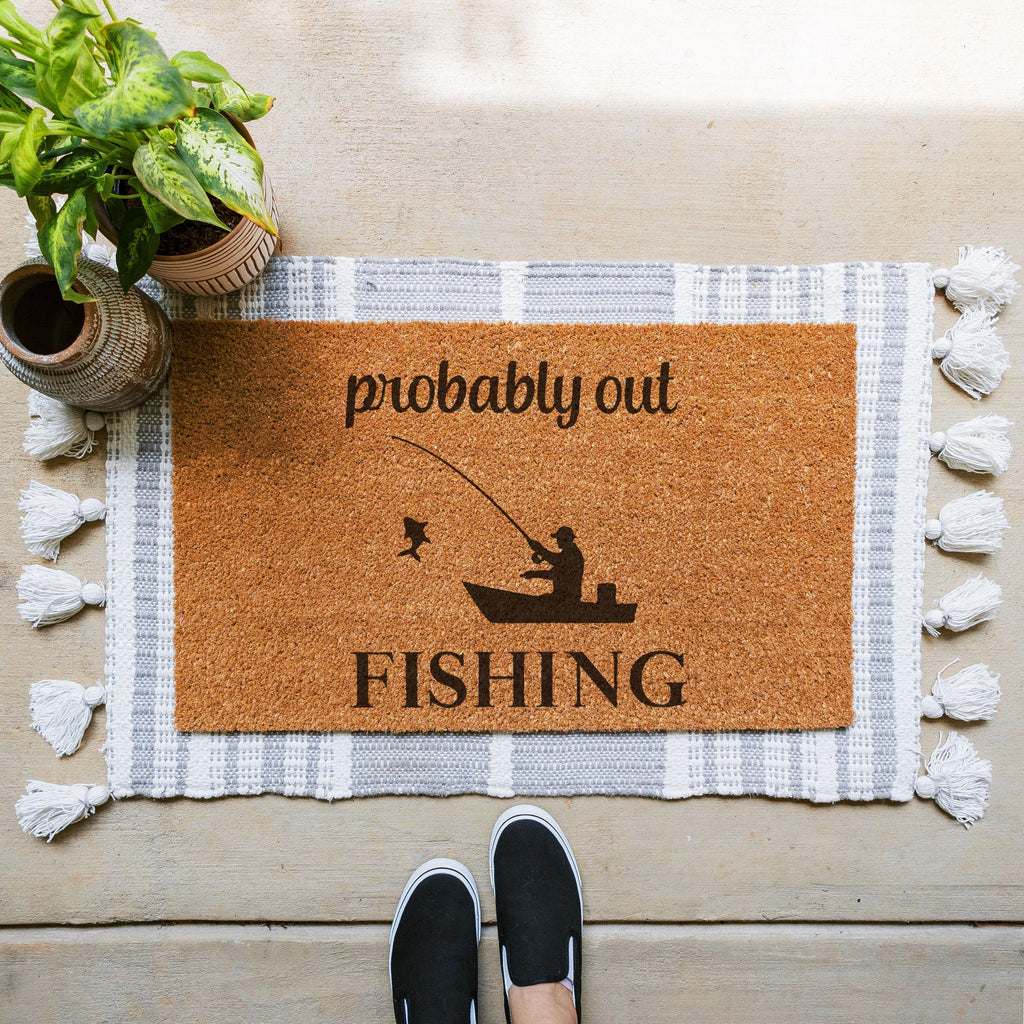 Natural Coir Doormat Probably Out Fishing Funny Welcome Mat