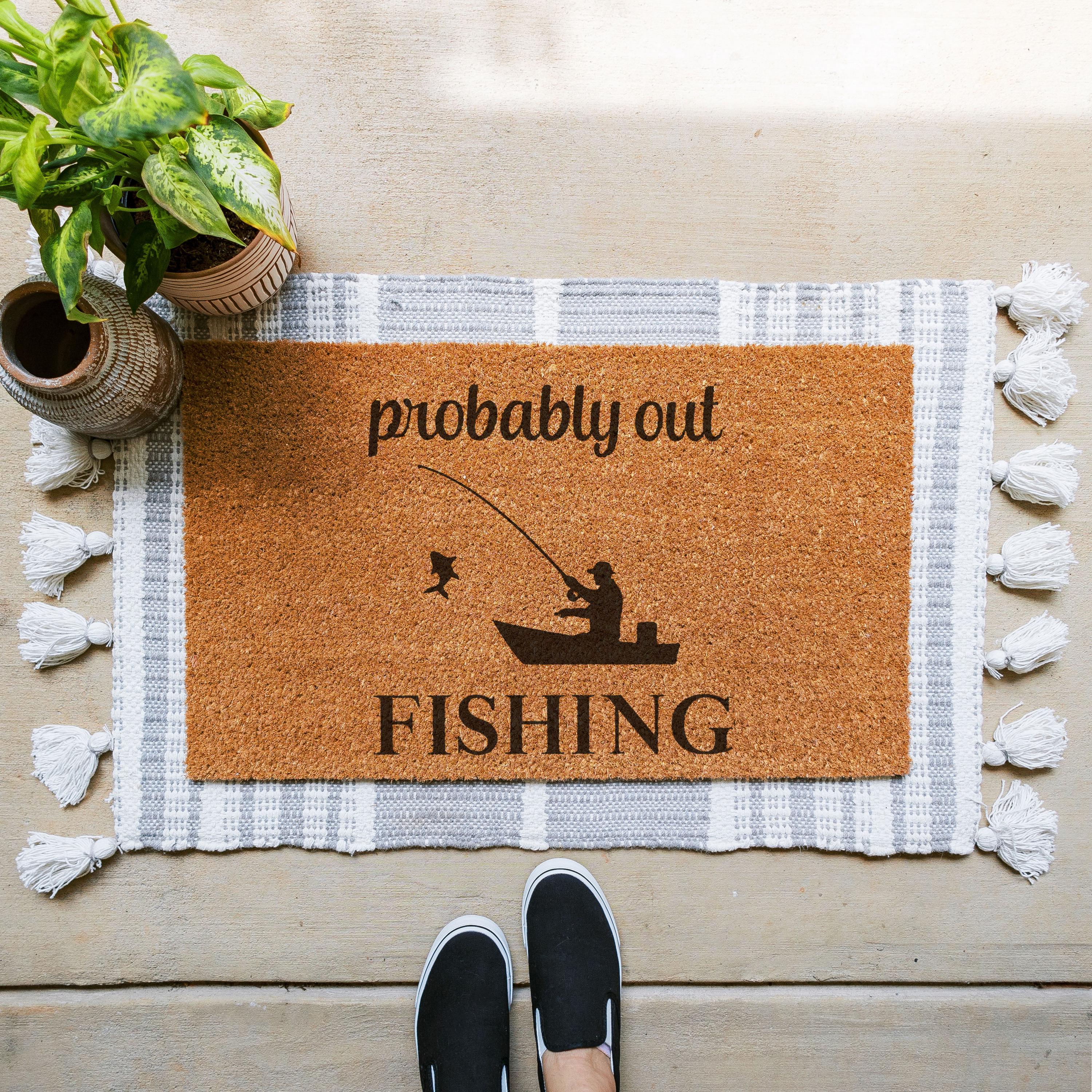Natural Coir Doormat Probably Out Fishing Funny Welcome Mat