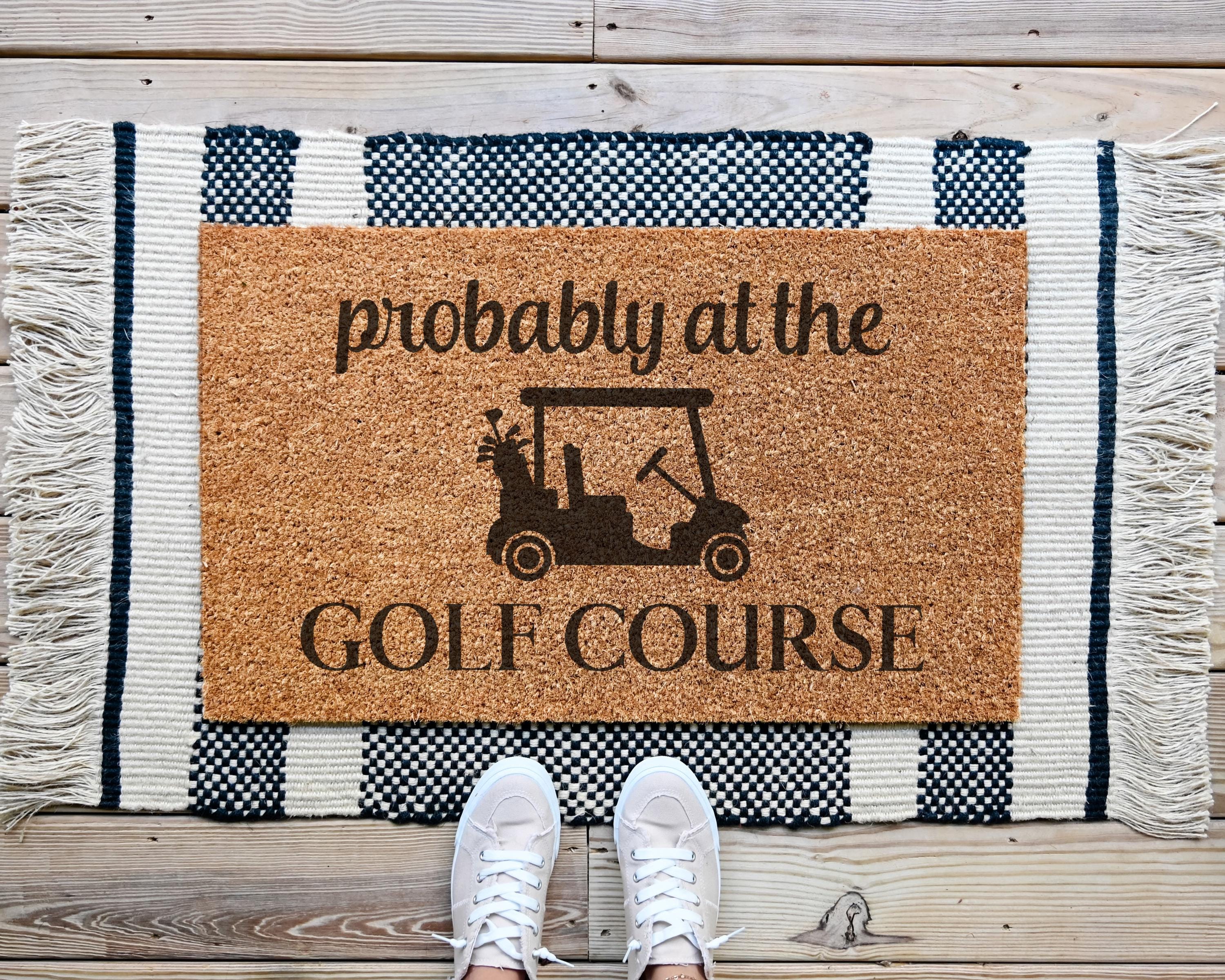 Funny Soccer Doormat: "Probably at the Soccer Field" Coir Welcome Mat