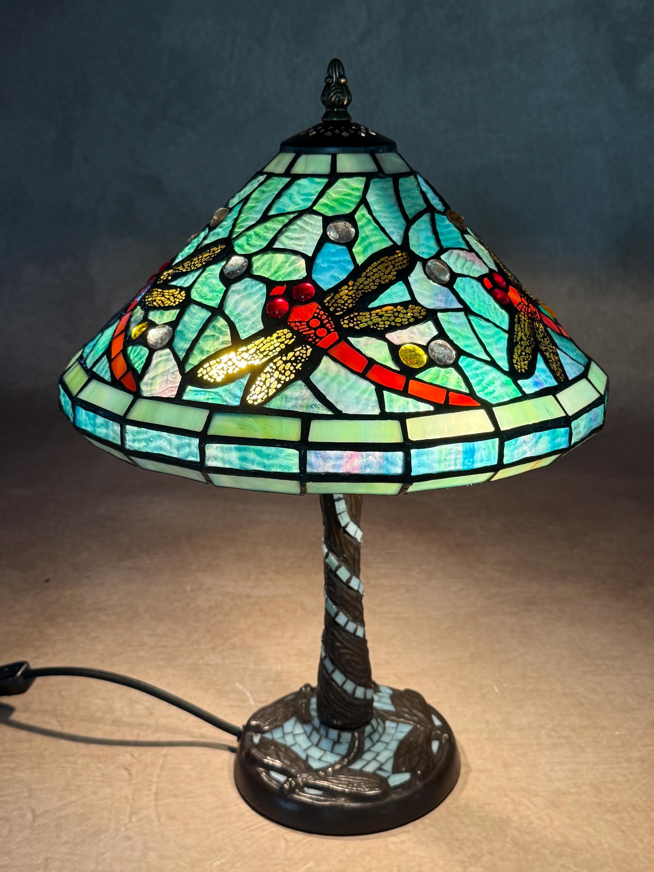 U2Antique Dragonfly Tiffany Style Stained Glass Table Lamp 12in
