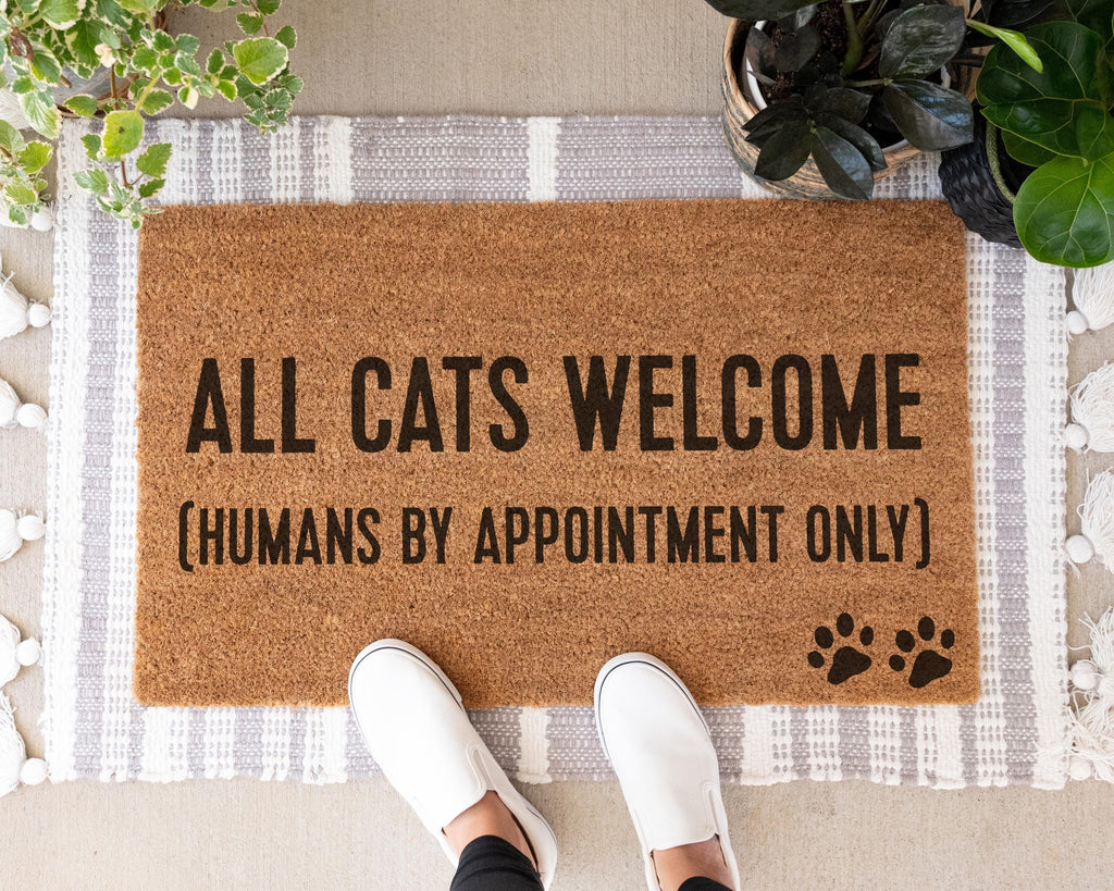 Funny Cat Doormat: All Cats Welcome Humans by Appointment Only Coir Mat