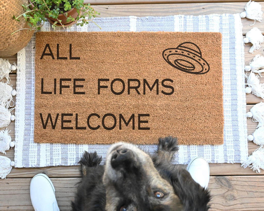 HamlinRowShop UFO Coir Doormat All Life Forms Welcome Natural Coir