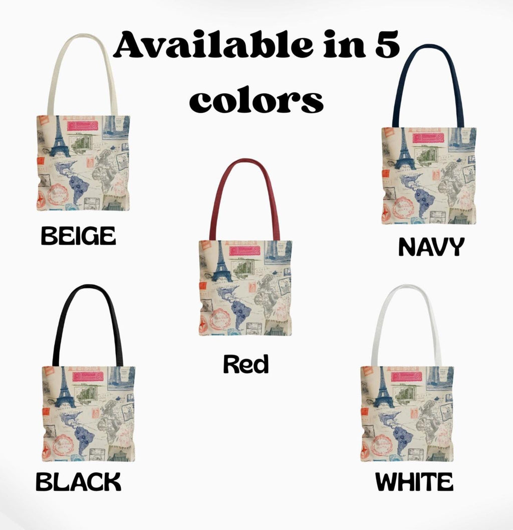 Vintage Travel Stamp Tote Bag, Artistic Boho Canvas Shoulder Bag