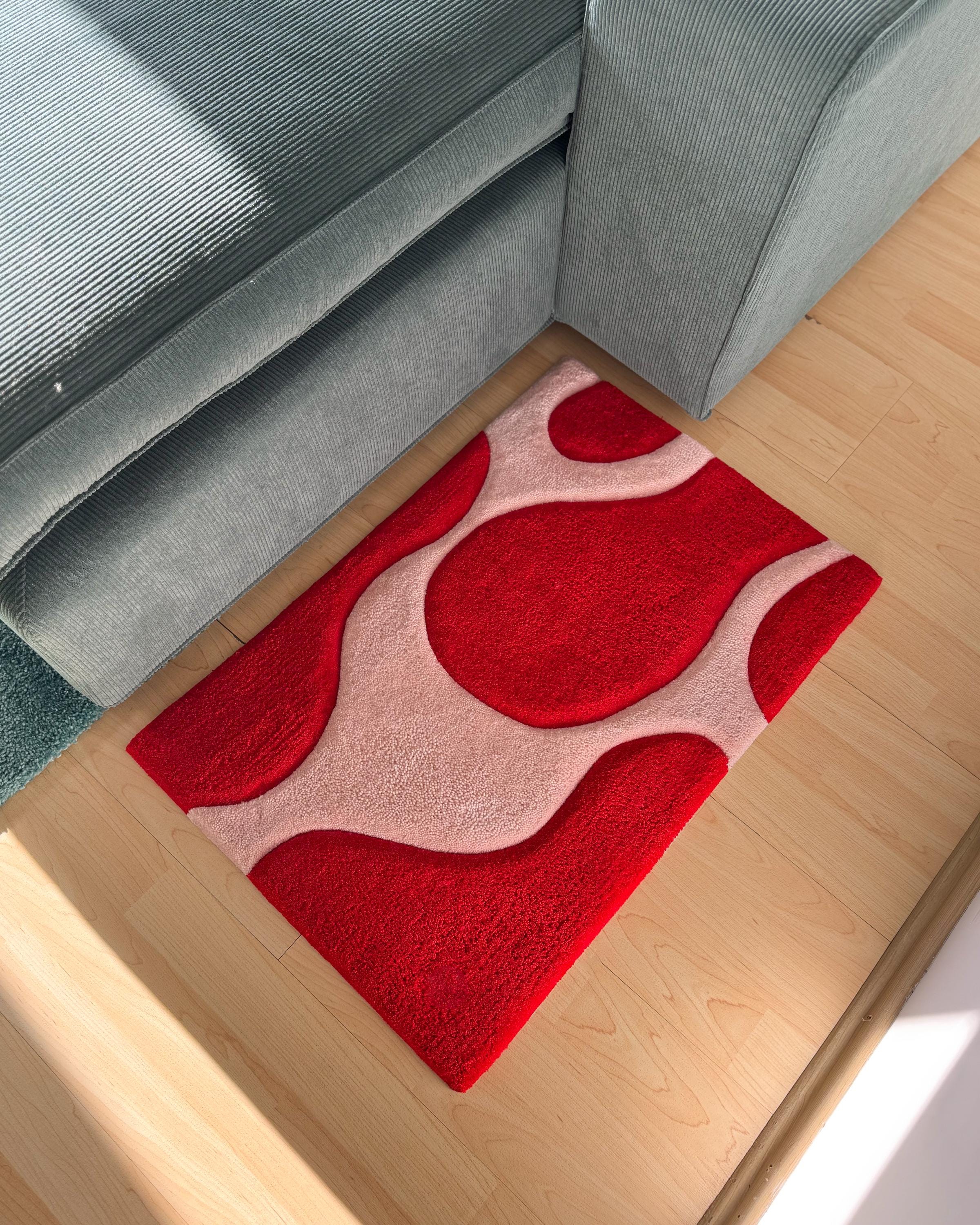 LargoModern Powder Pink and Red Wavy Handmade Tufted Rug