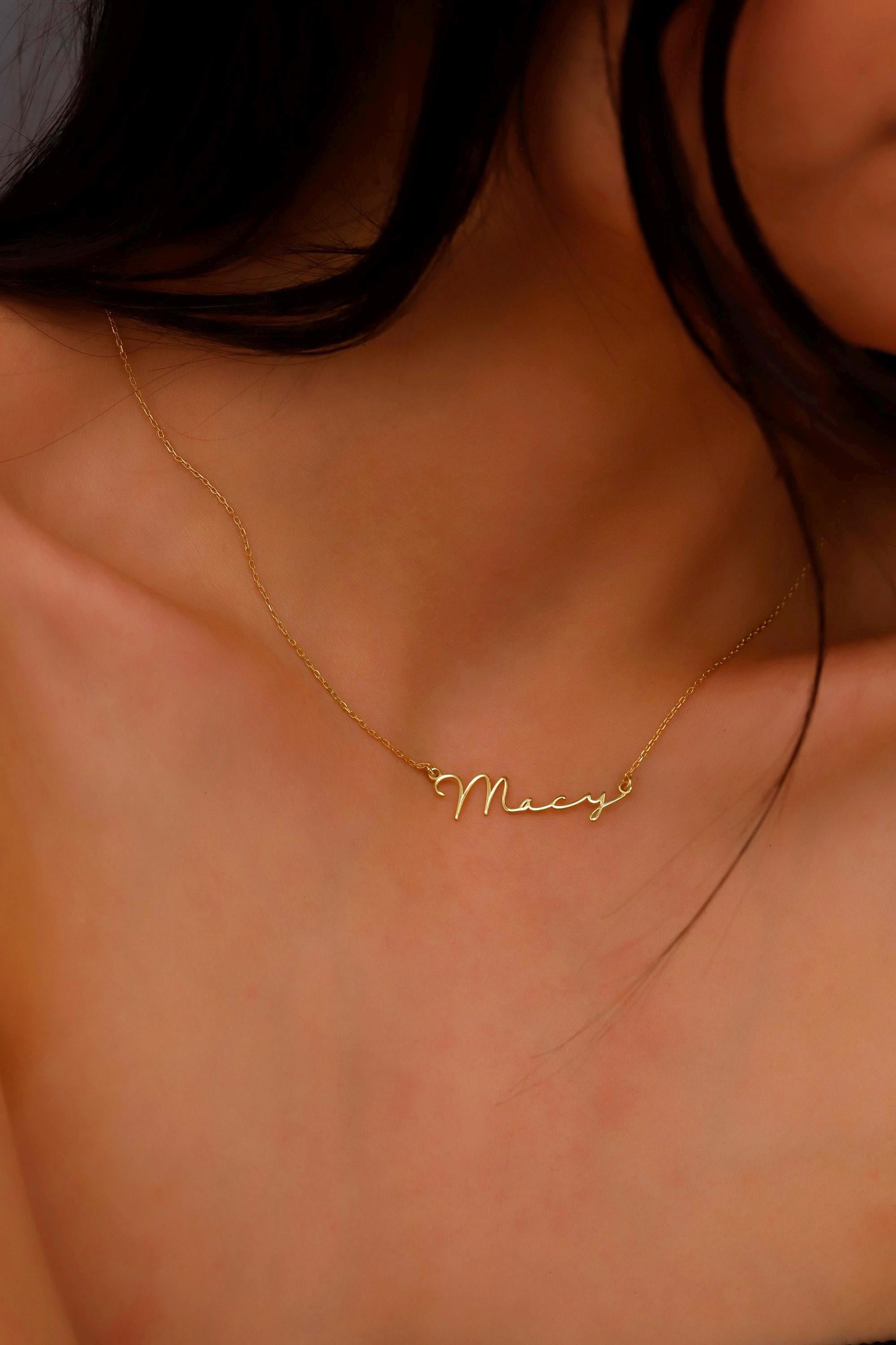 SilverGoldandRose 10K Solid Gold Name Necklace Personalized Dainty Jewelry