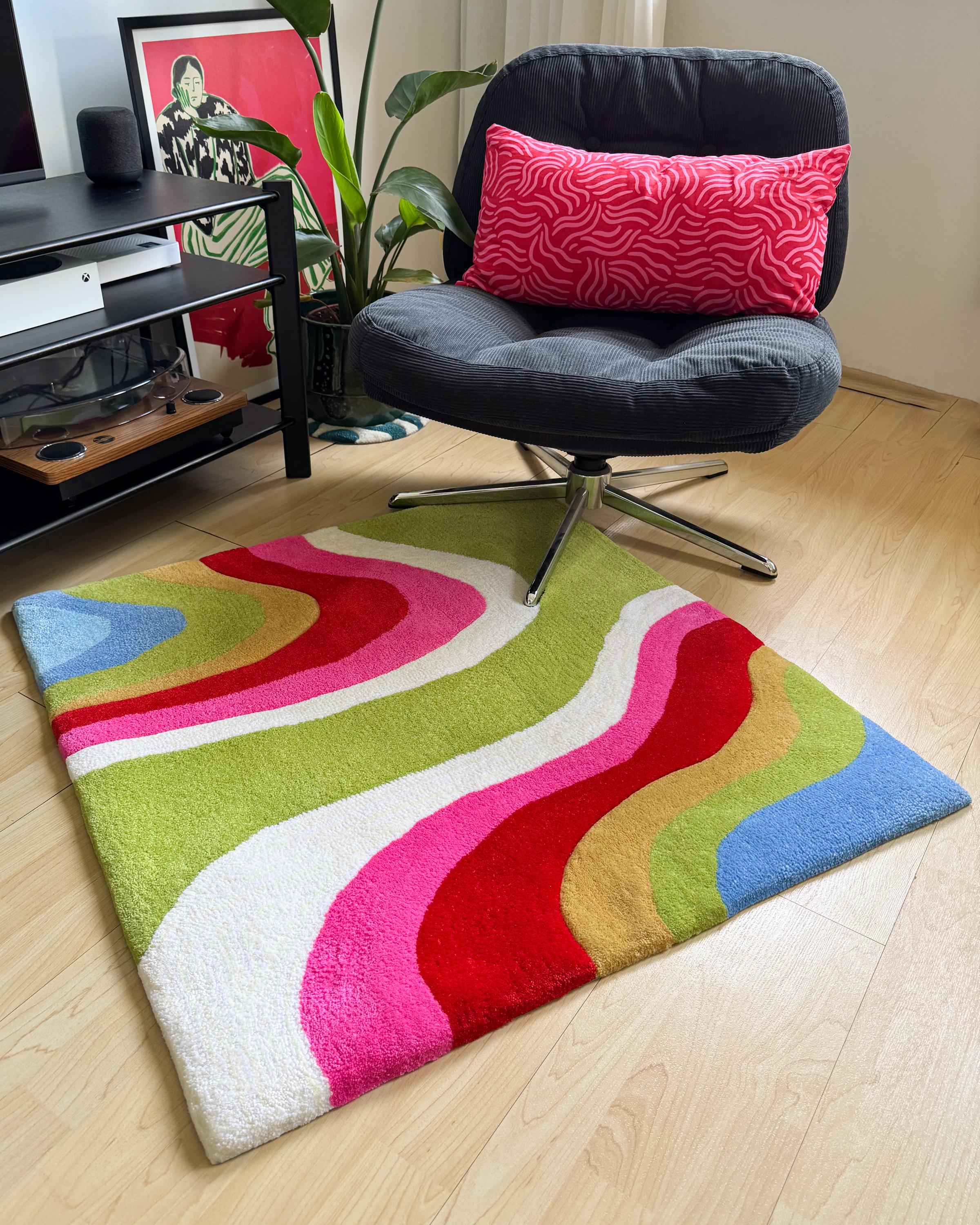 LargoModern Colorful Square Handmade Tufted Rug Retro Multicolor