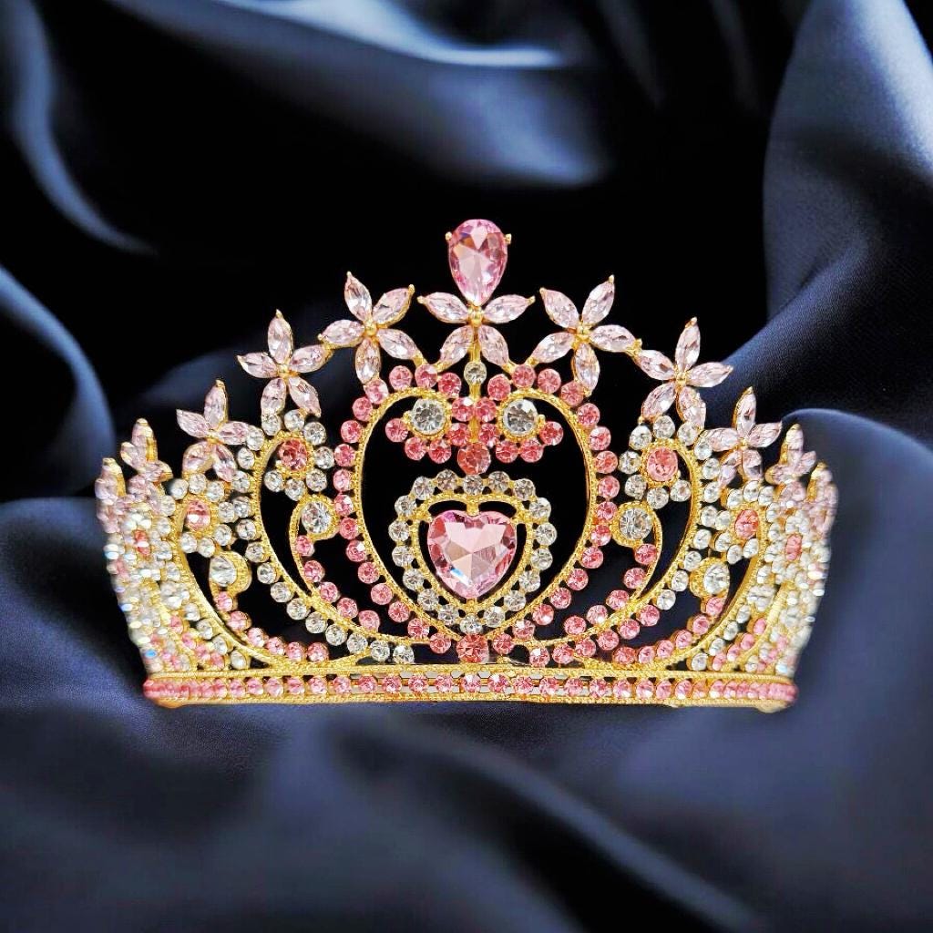 HappyJewelryWorld Crystal Heart Tiara Gold Bridal Headband