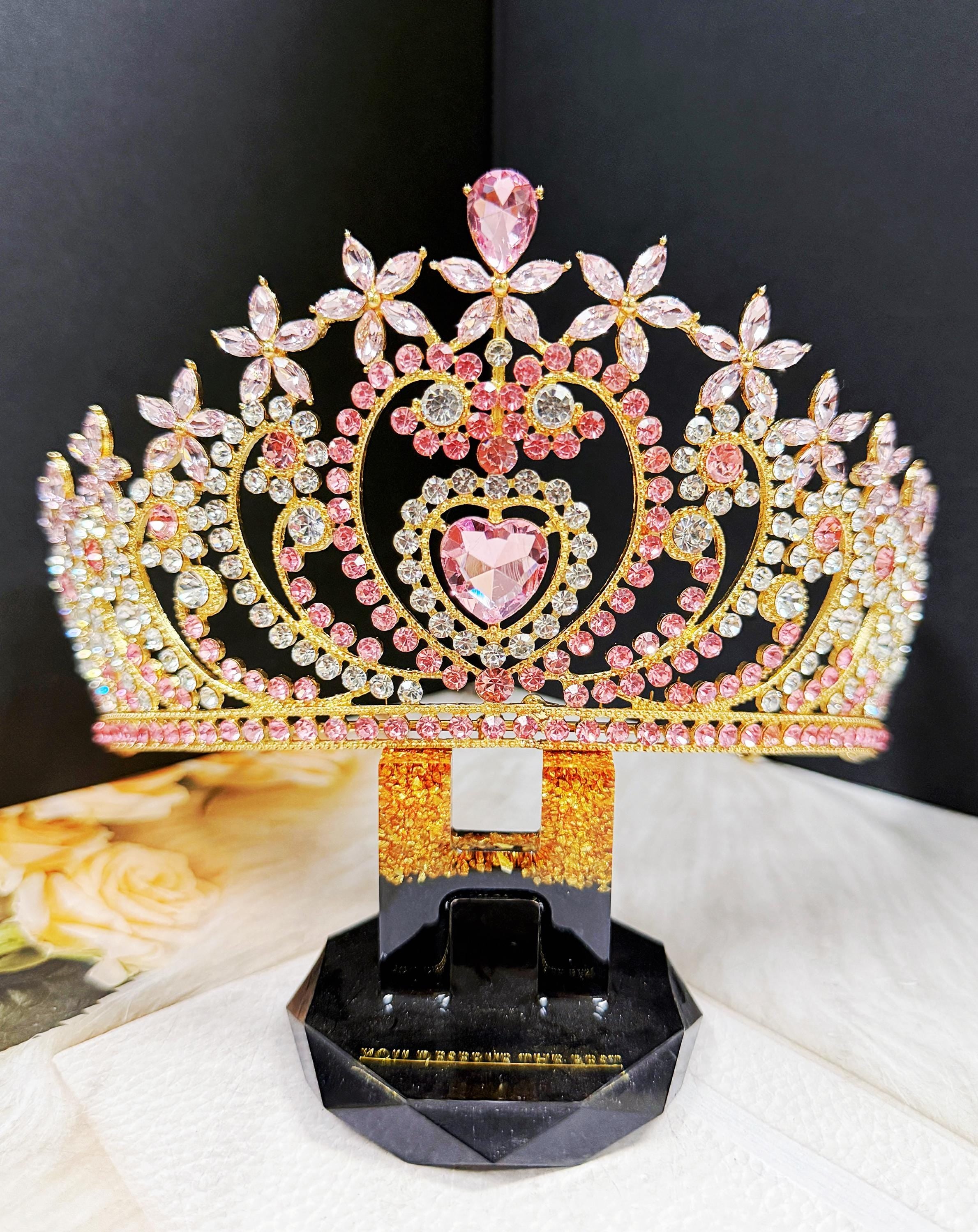 HappyJewelryWorld Crystal Heart Tiara Gold Bridal Headband