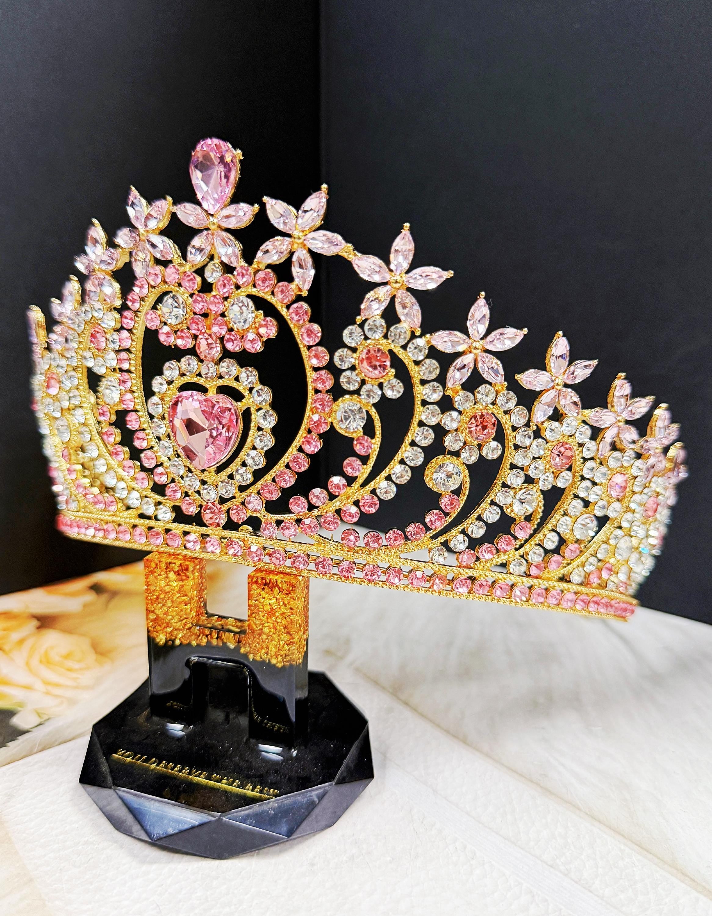 HappyJewelryWorld Crystal Heart Tiara Gold Bridal Headband