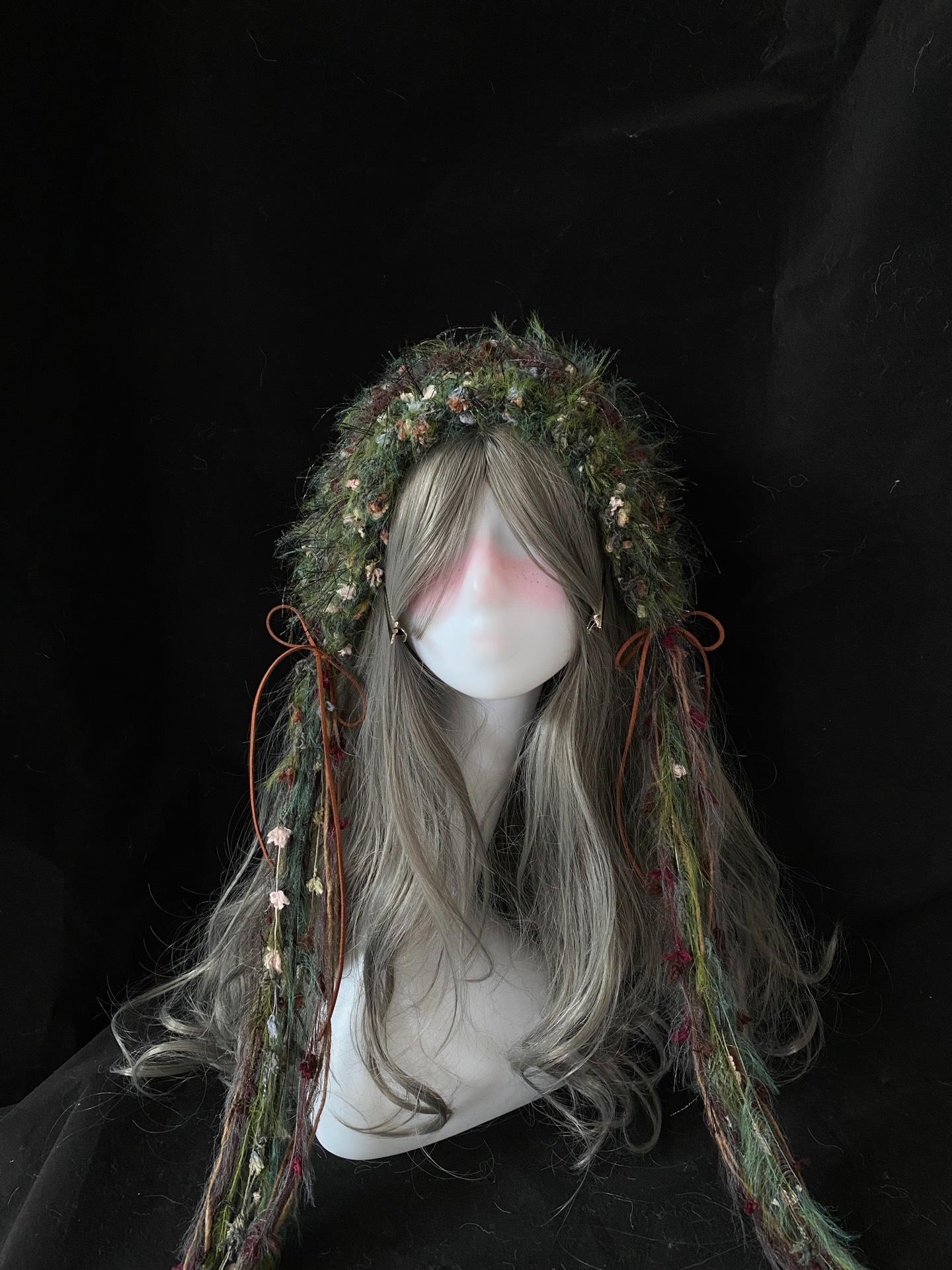 Handmade Forest Headband: Fluffy Floral Yarn, Boho Fairycore Accessory