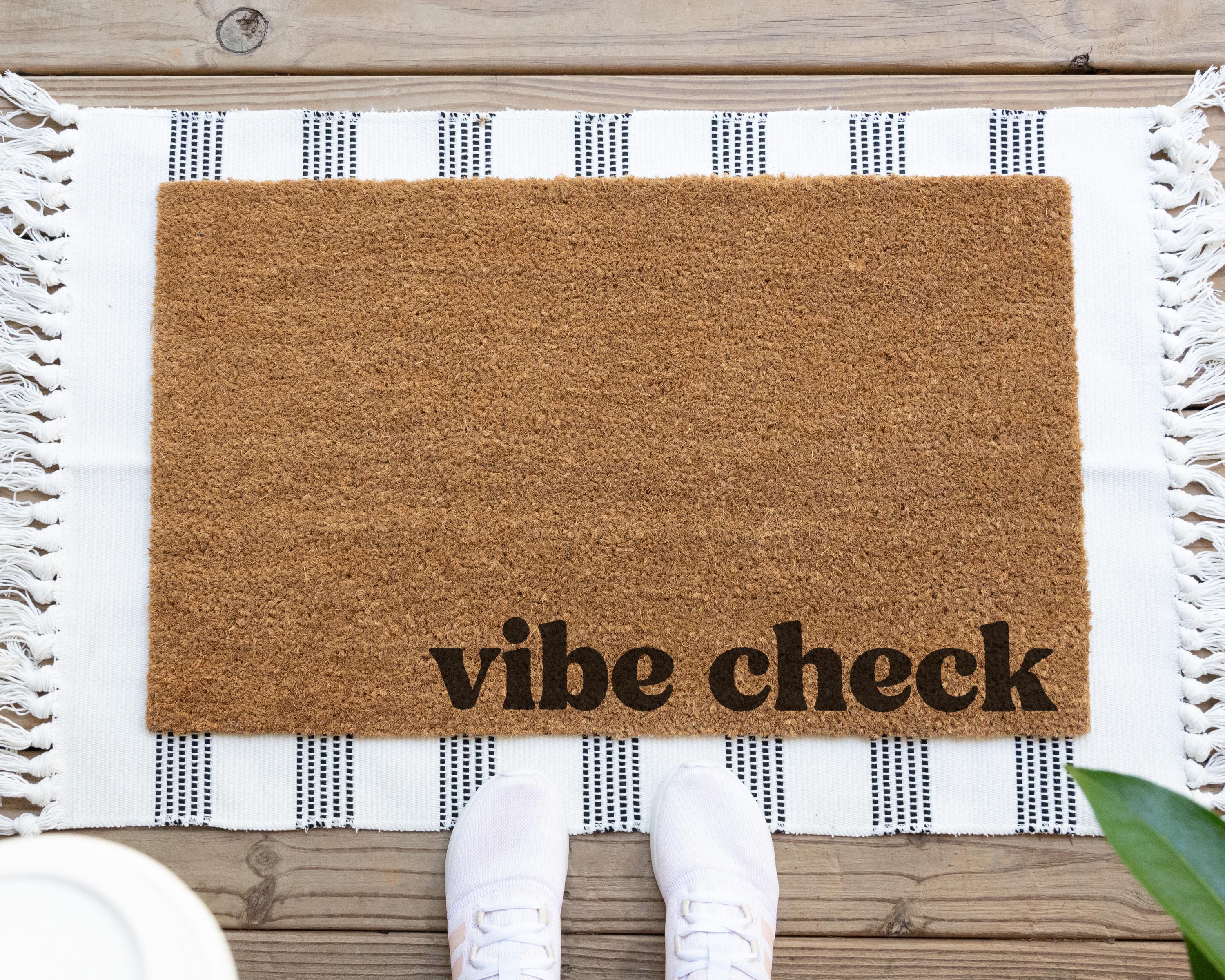 HamlinRowShop Vibe Check Coir Doormat Funny Welcome Mat