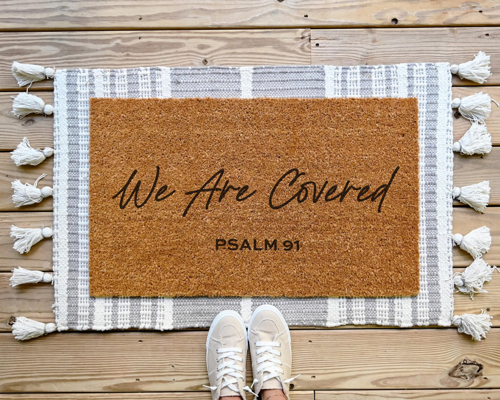 HamlinRowShop We Are Covered Psalm 91 Coir Doormat