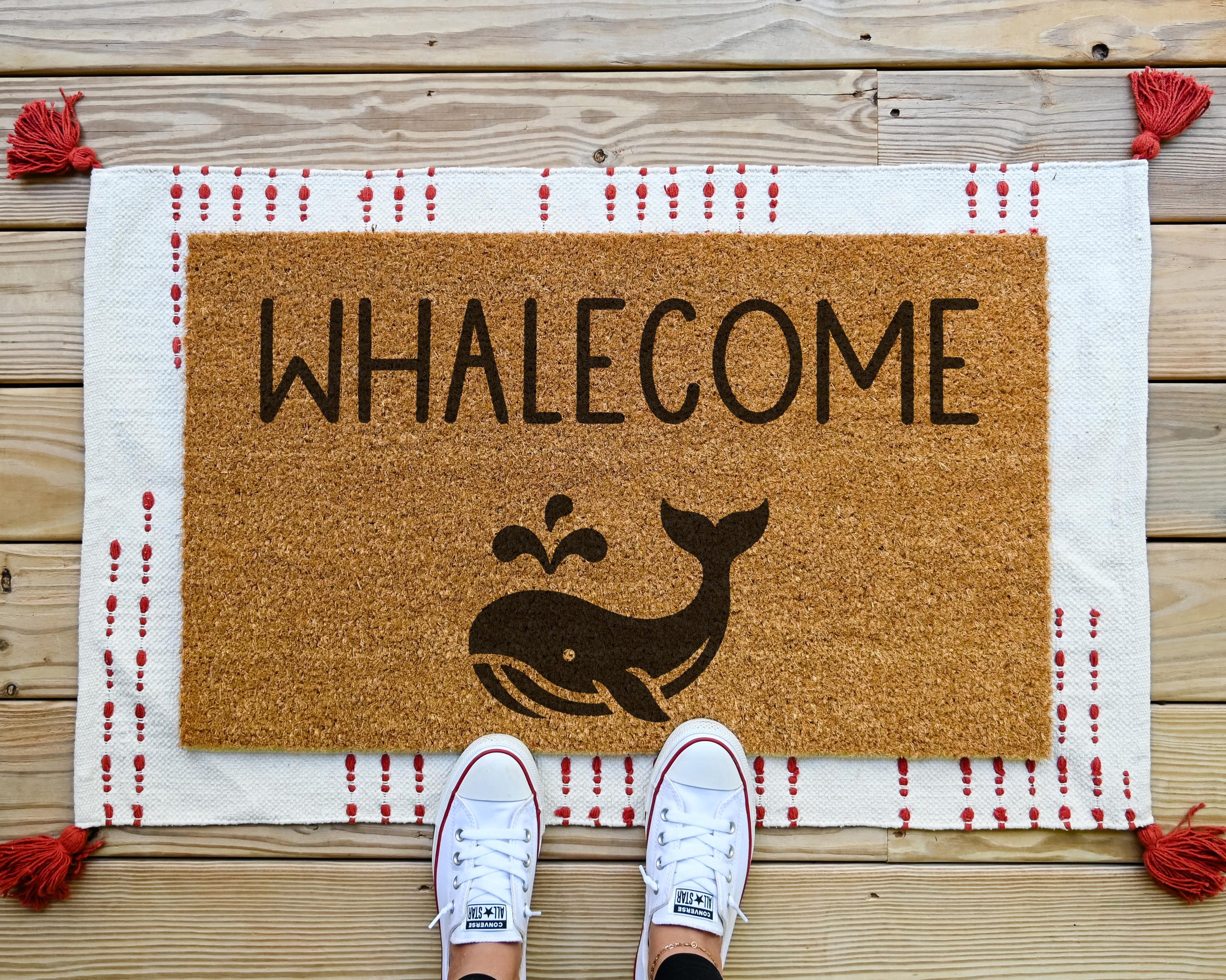 Whalecome Coir Doormat With Whale Graphic, Front Porch Welcome Mat