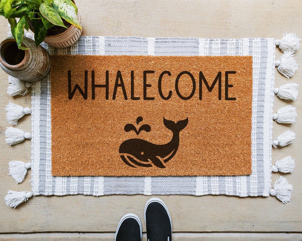 Whalecome Coir Doormat With Whale Graphic, Front Porch Welcome Mat