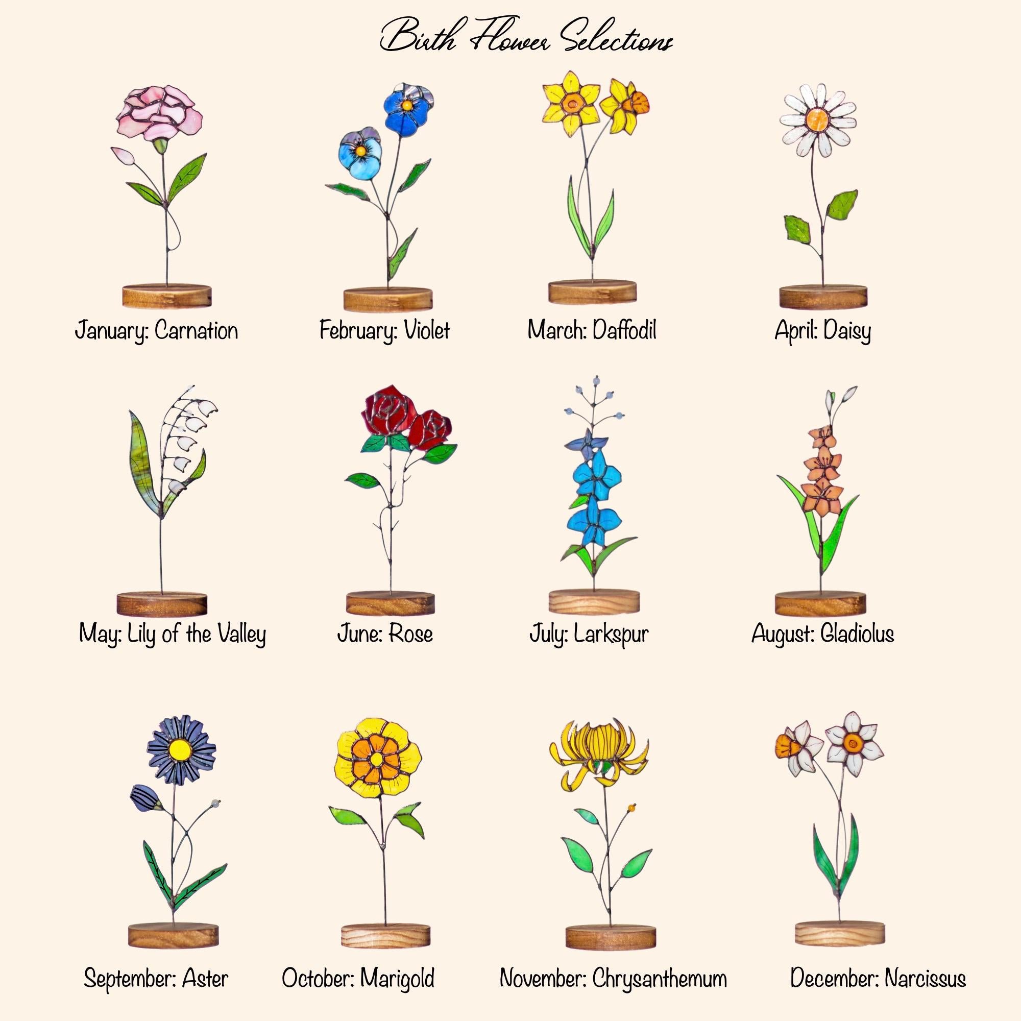 RainLine Personalized Birth Month Flower Stained Glass Suncatcher