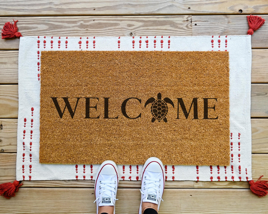Turtle Welcome Coir Doormat: Beach House Decor