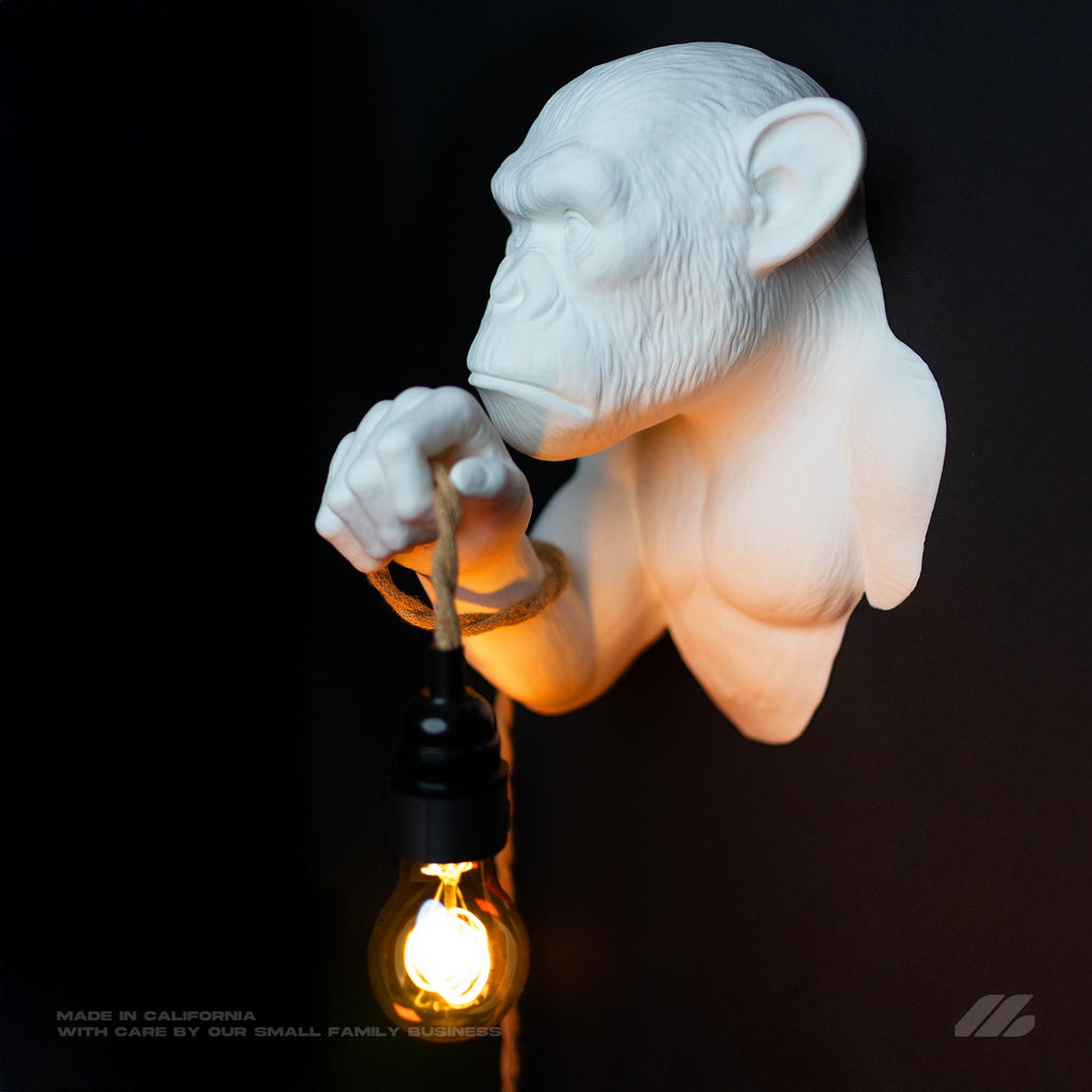 April16studio Monkey Wall Lamp 12in High 9in Wide White