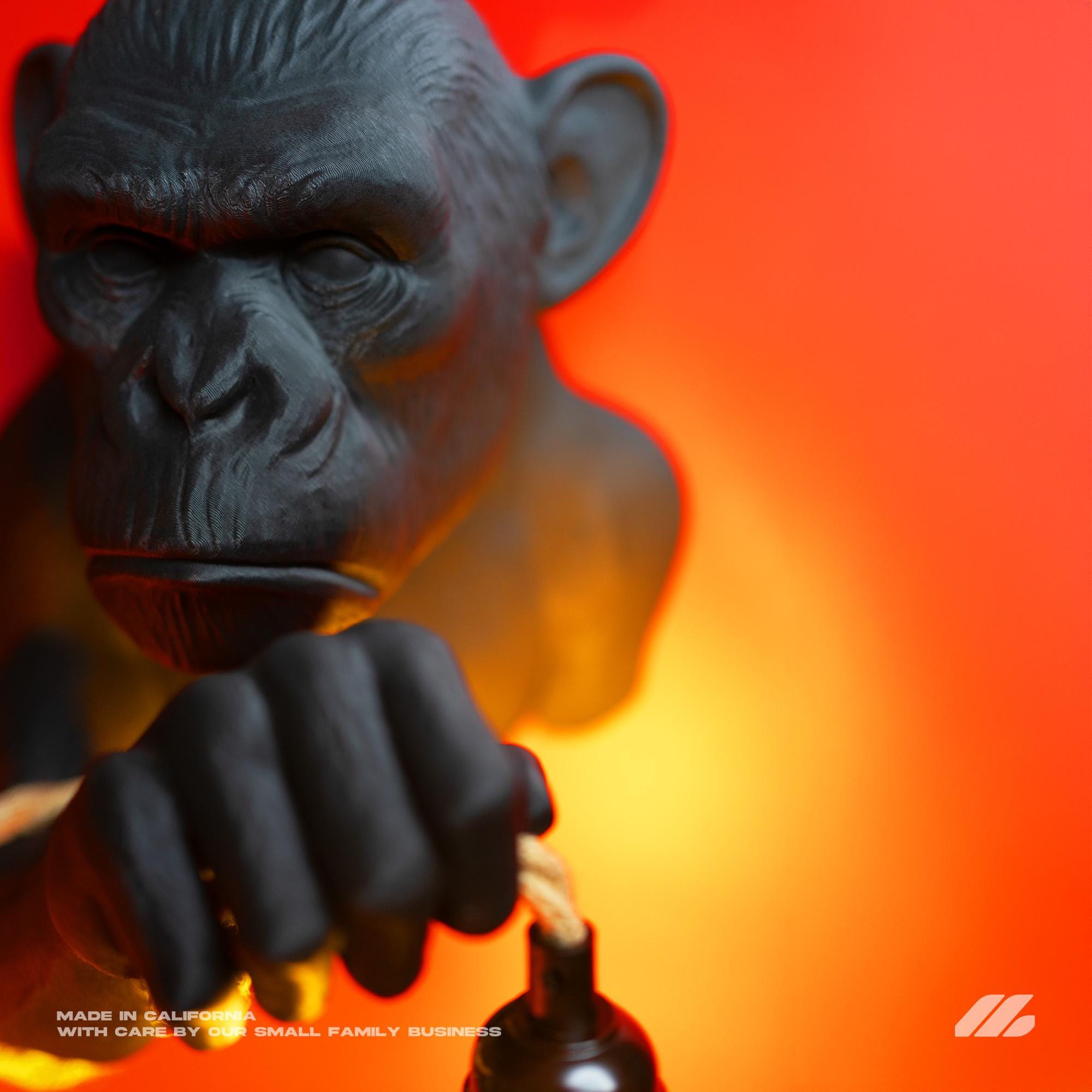 April16studio Monkey Wall Lamp 3D Printed Animal Sconce 12in Matte Black