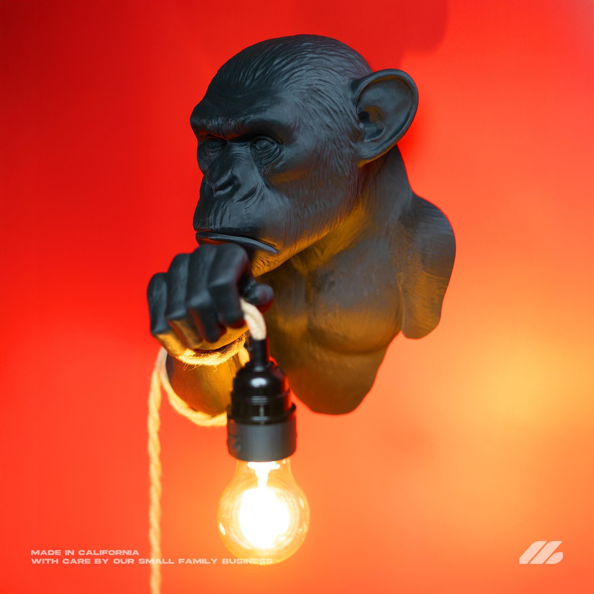 April16studio Monkey Wall Lamp 3D Printed Animal Sconce Matte Black