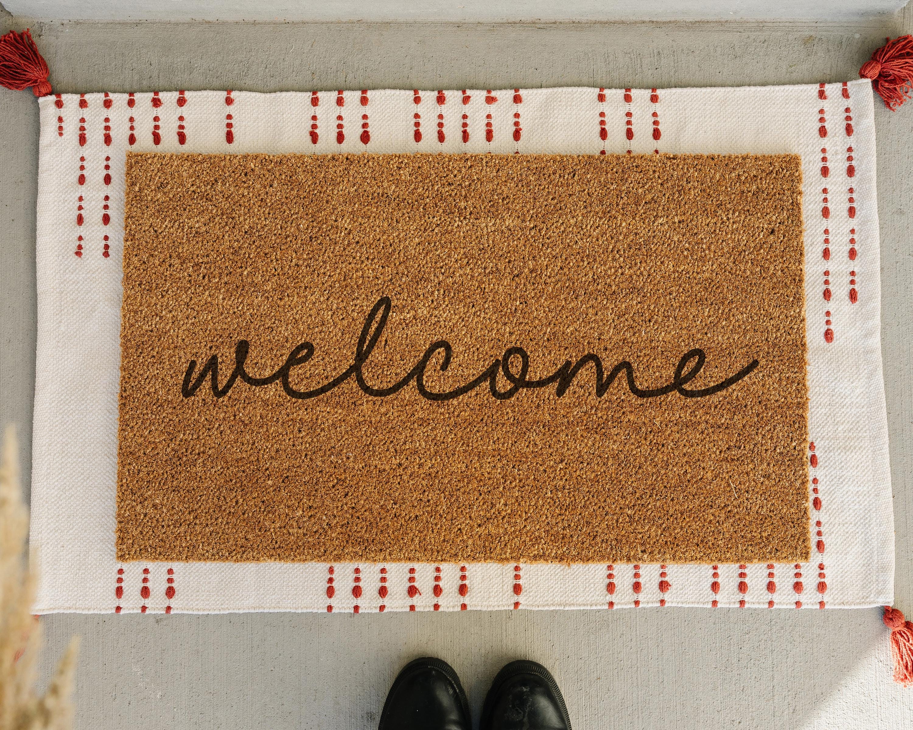 Cursive Welcome Doormat: Natural Coir Front Porch Decor