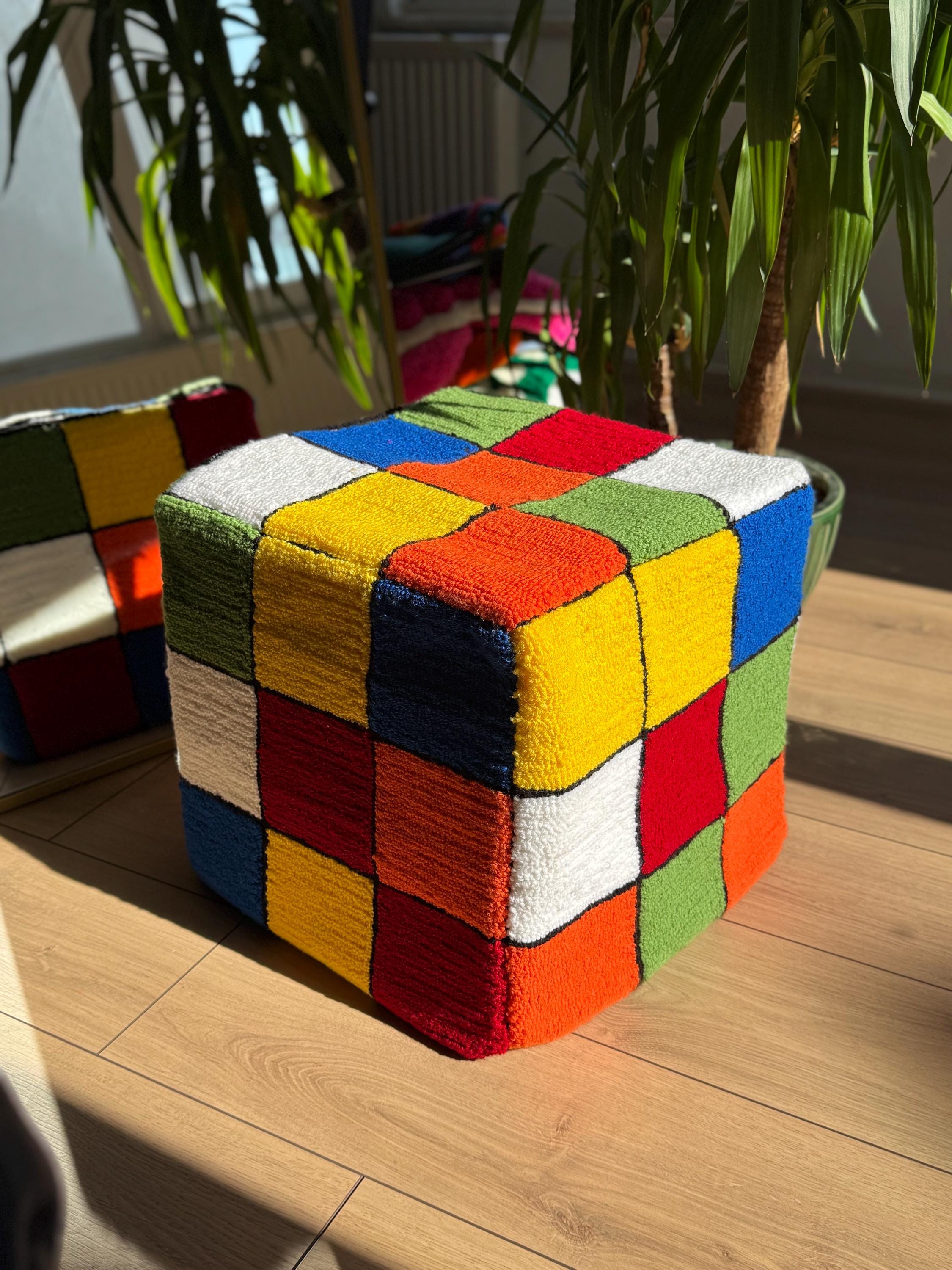 OrnnWorks Rubic Cube Tufted Ottoman Pouf Cover Unstuffed Bohemian