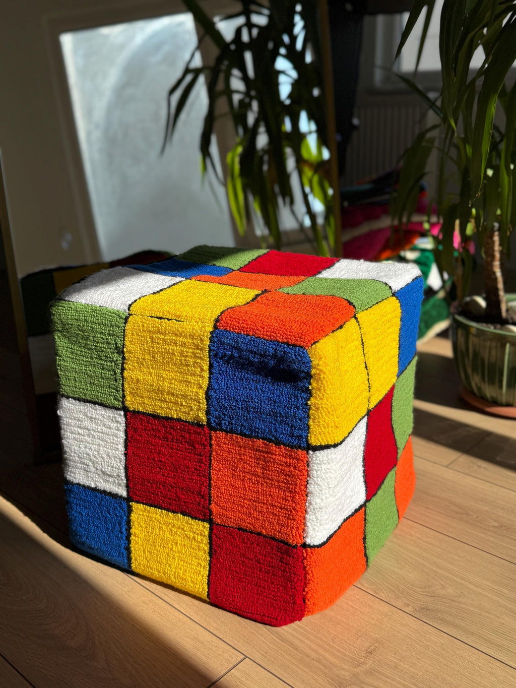 OrnnWorks Rubic Cube Tufted Ottoman Pouf Cover Unstuffed Bohemian