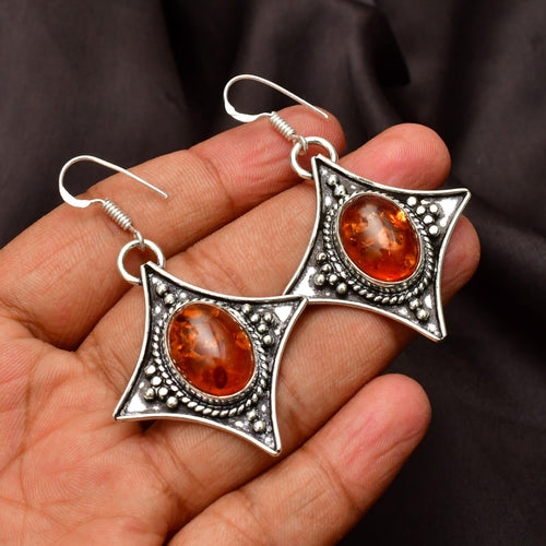 Baltic Amber Sterling Silver Earrings: Handmade Bohemian Jewelry