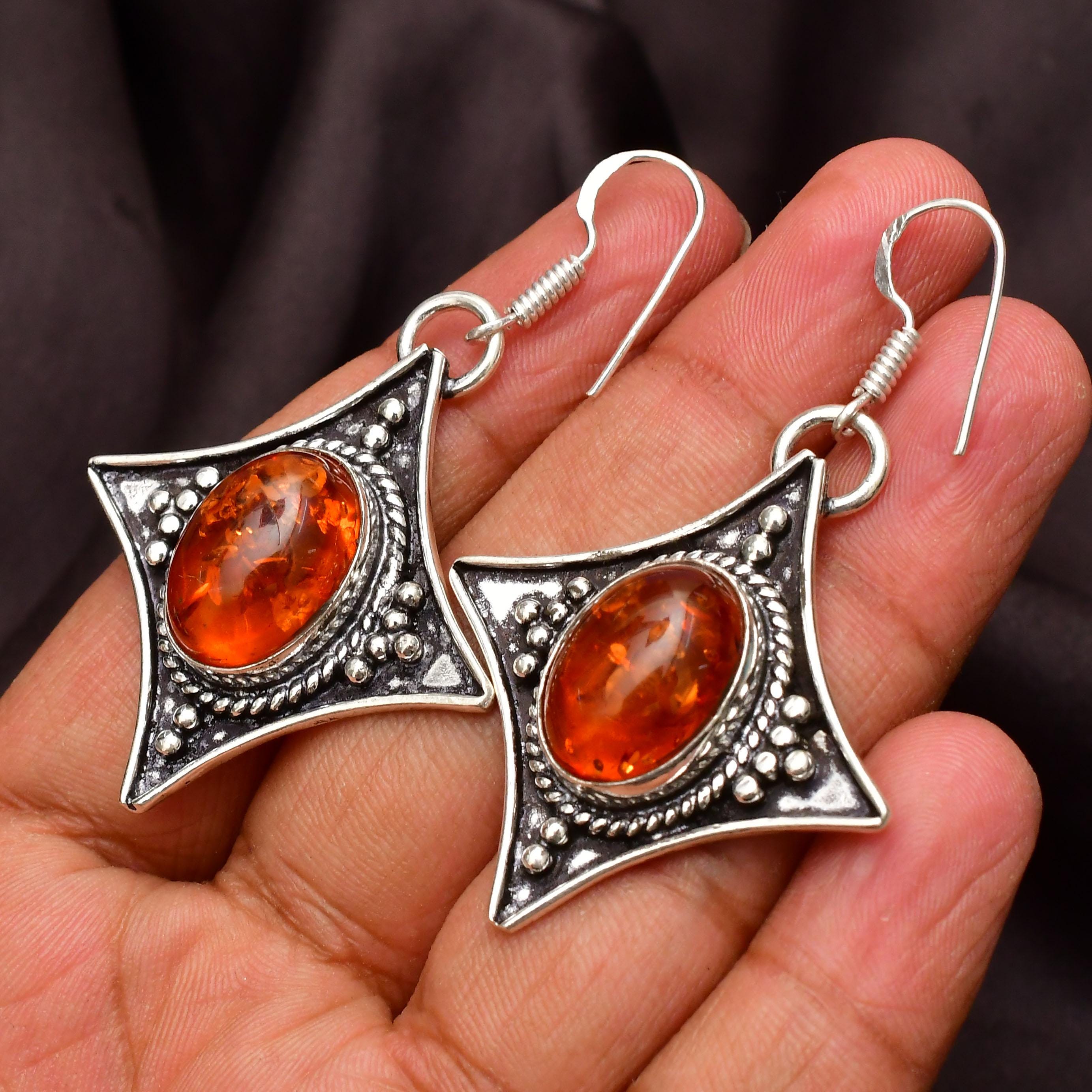 EkkJewels Baltic Amber Sterling Silver Dangle Earrings