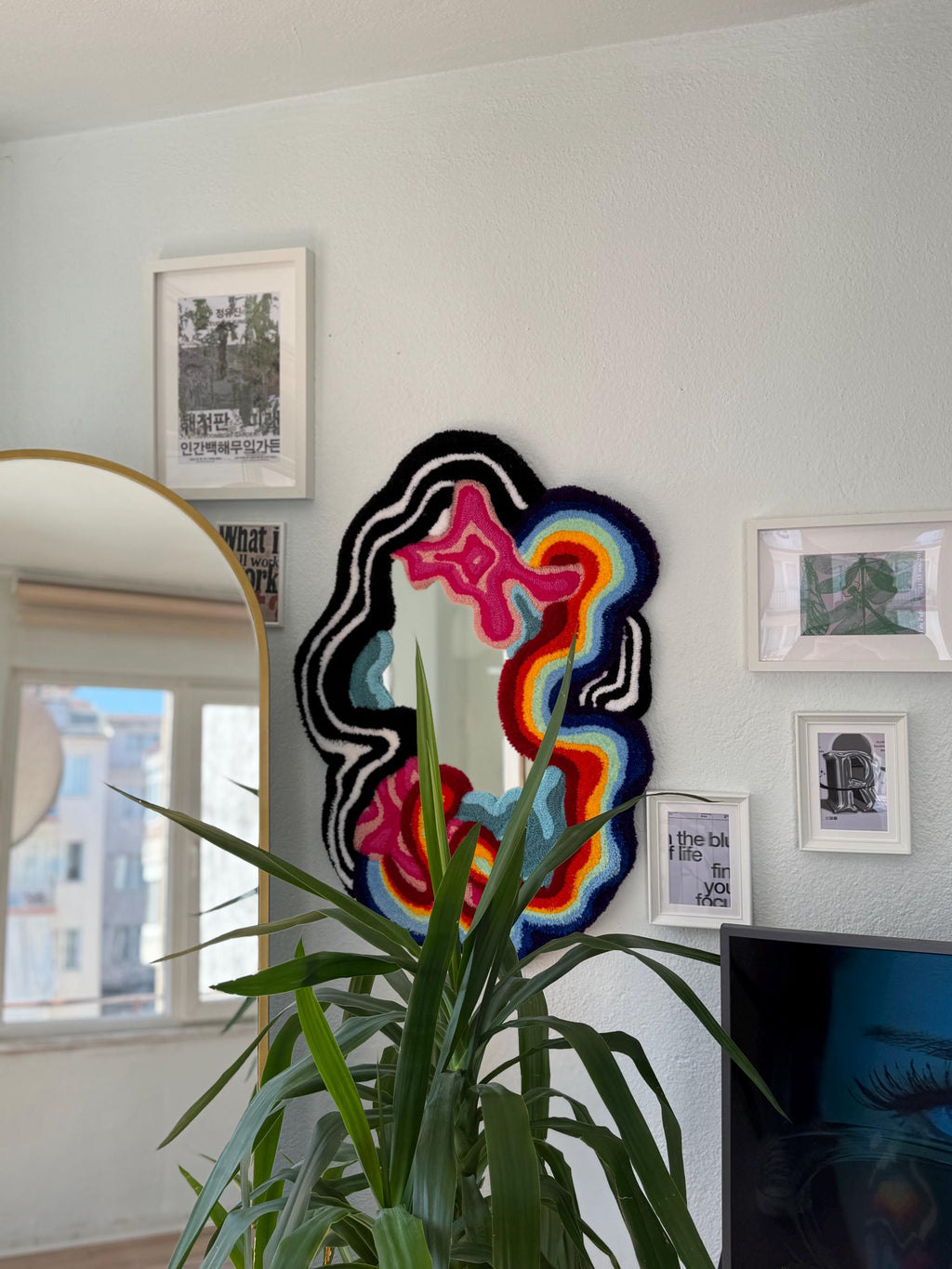 OrnnWorks Chaotic Psychedelic Rainbow Drip Tufted Wall Mirror