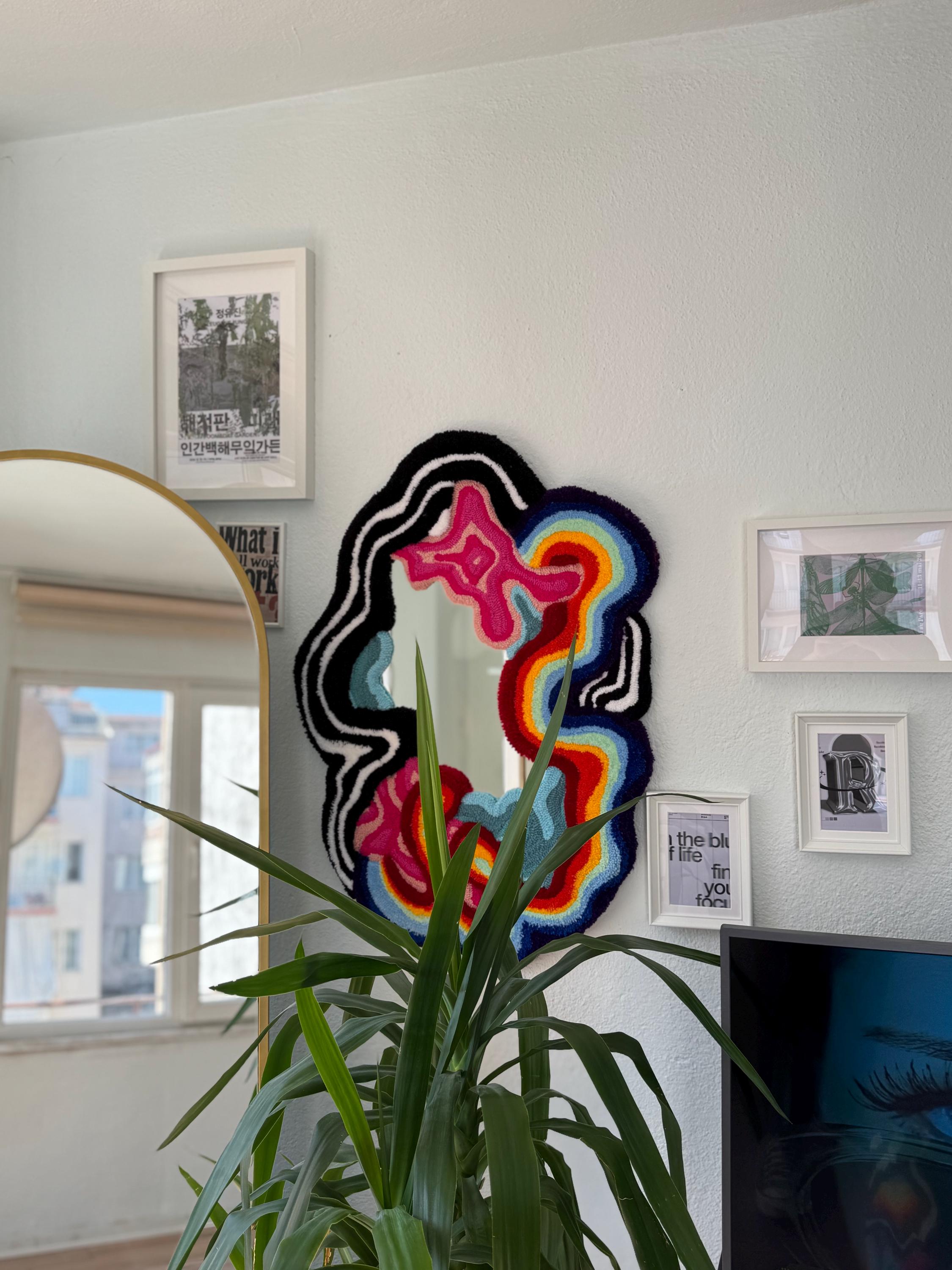 OrnnWorks Chaotic Psychedelic Rainbow Drip Tufted Wall Mirror