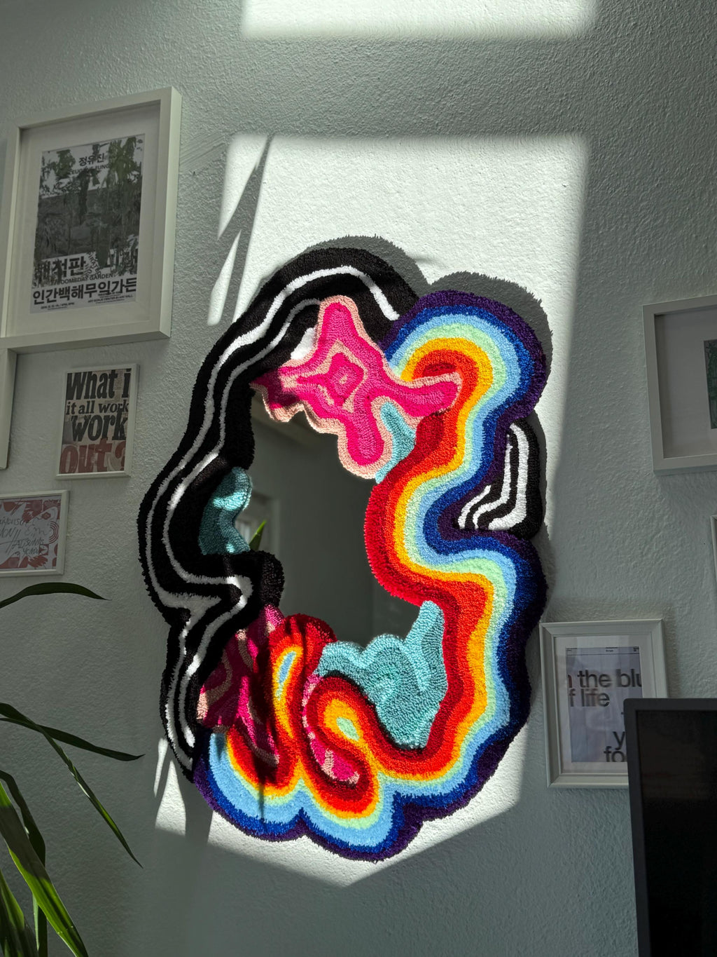 OrnnWorks Chaotic Psychedelic Rainbow Drip Tufted Wall Mirror