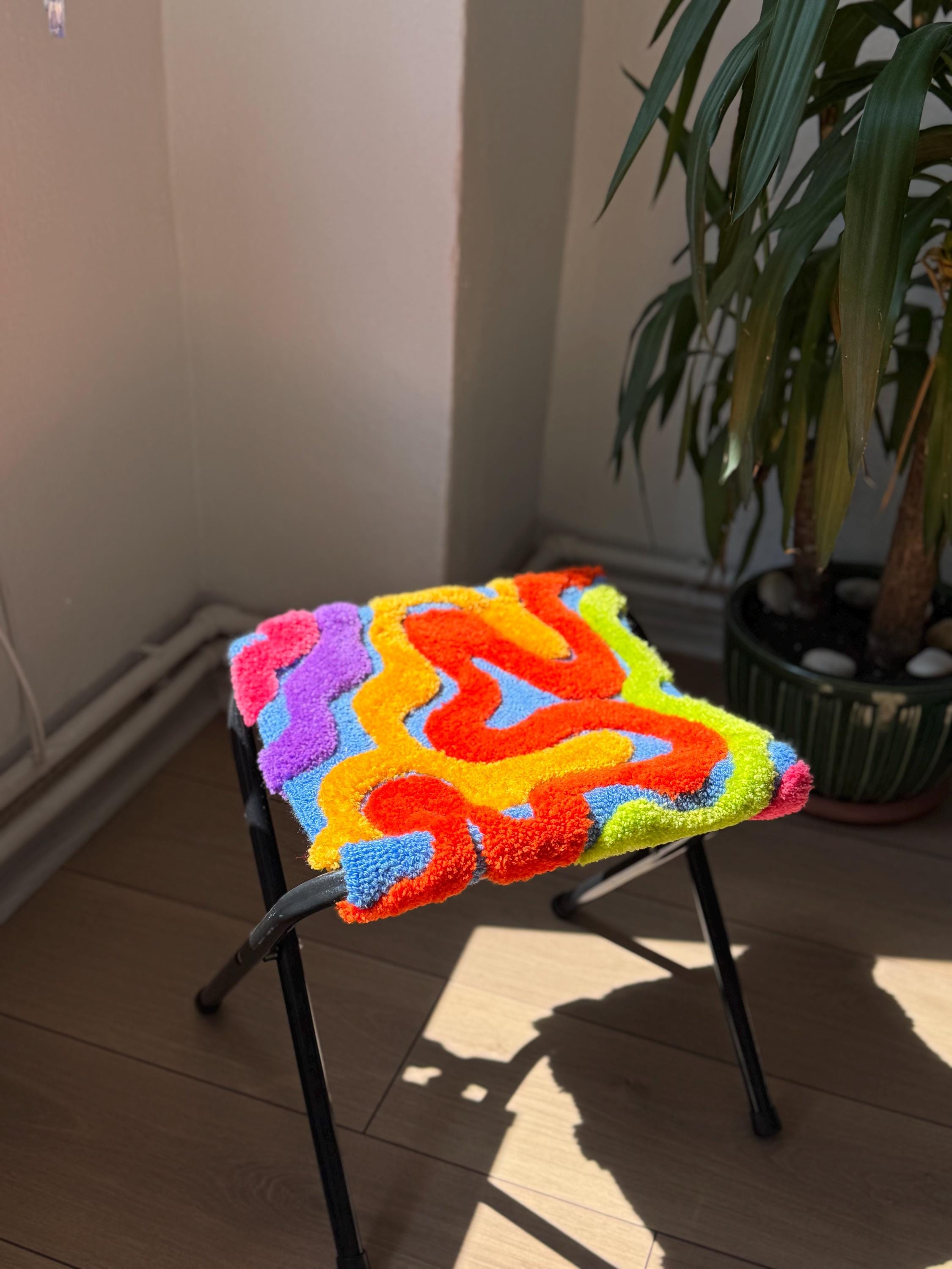 OrnnWorks Wavy Colorful 3D Fluffy Tufted Stool 15.8in