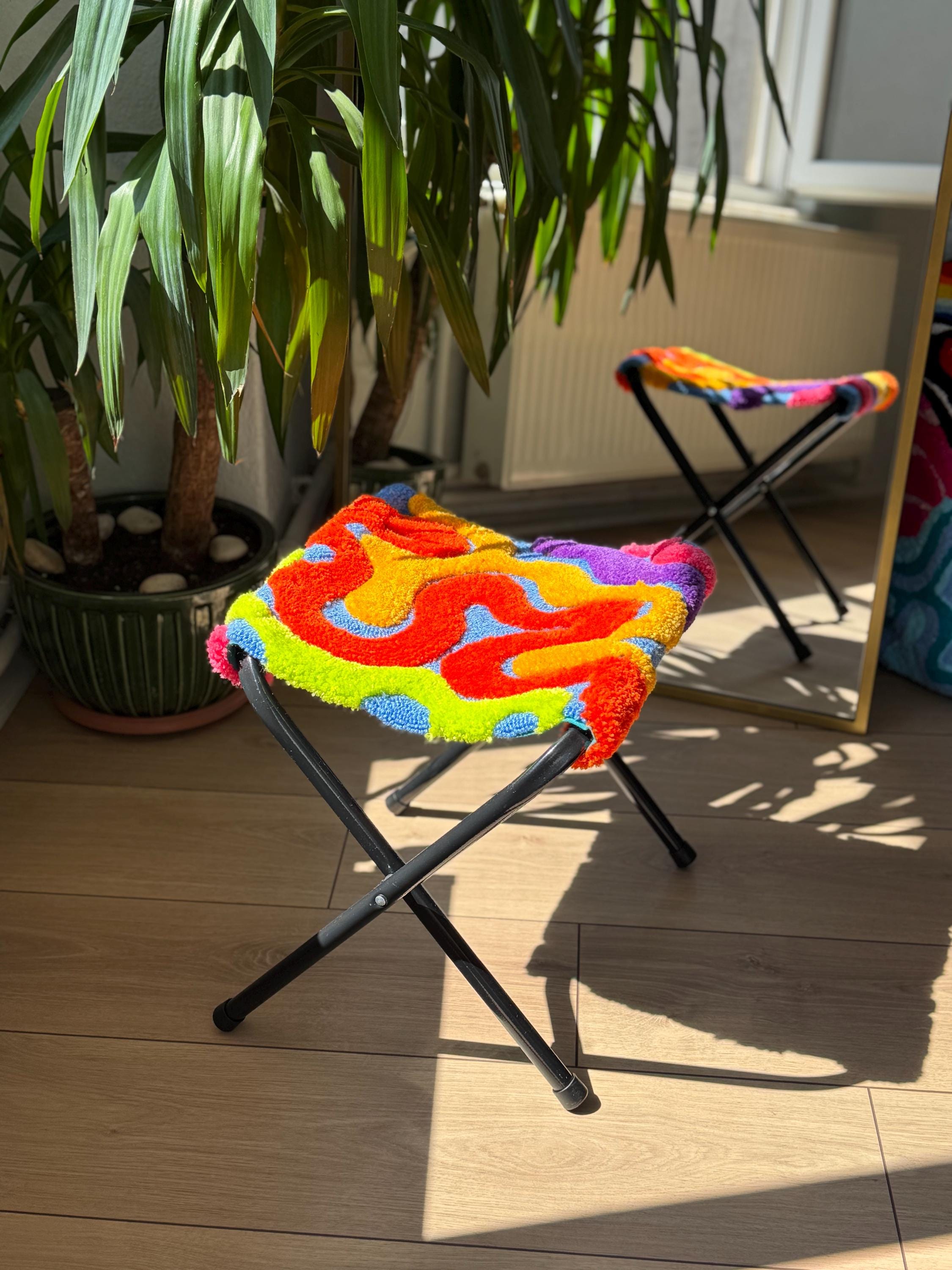 OrnnWorks Wavy Colorful 3D Fluffy Tufted Stool 15.8in
