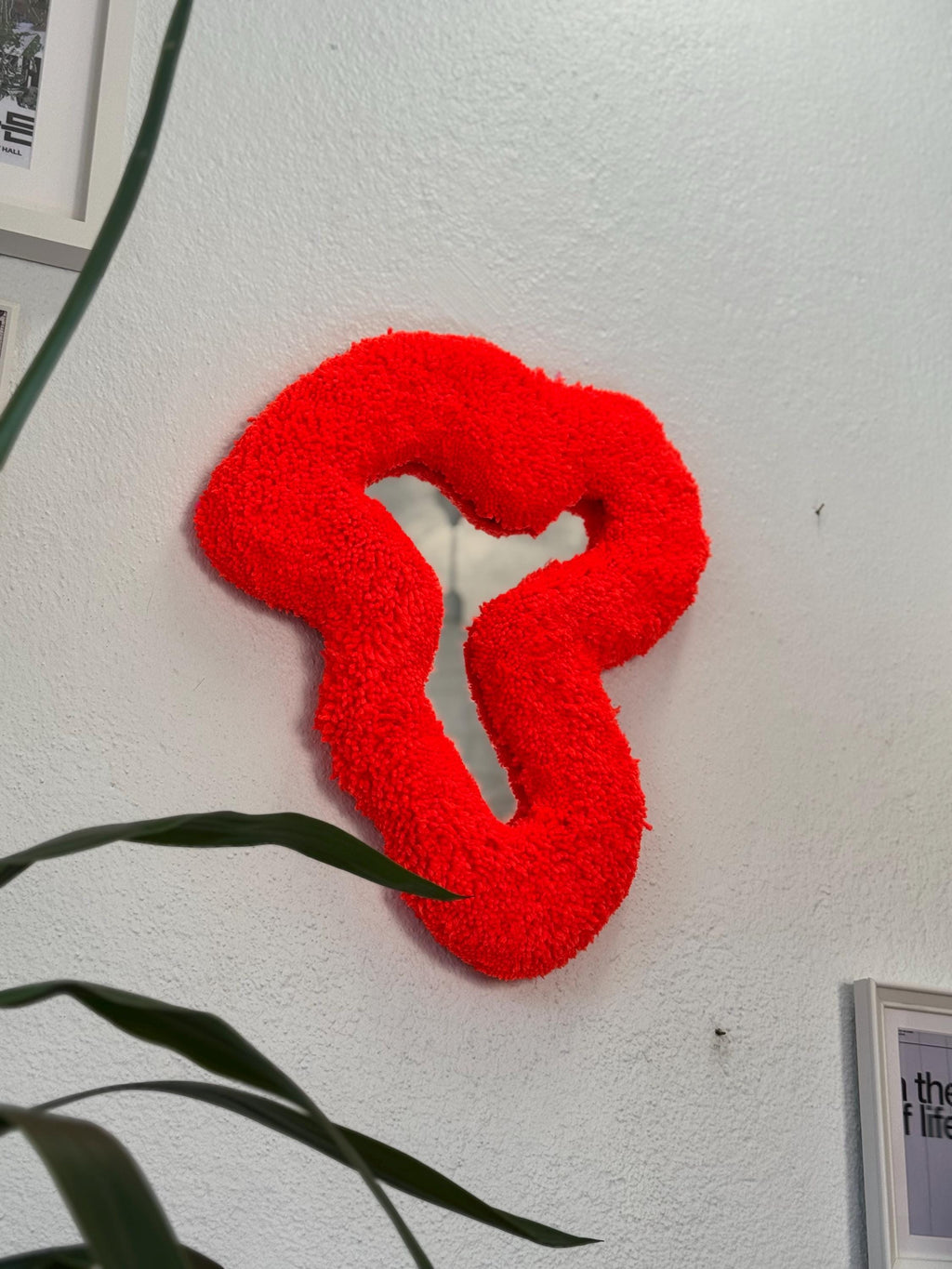 OrnnWorks Abstract Orange Neon Tufted Wall Mirror Handmade Fiber Art