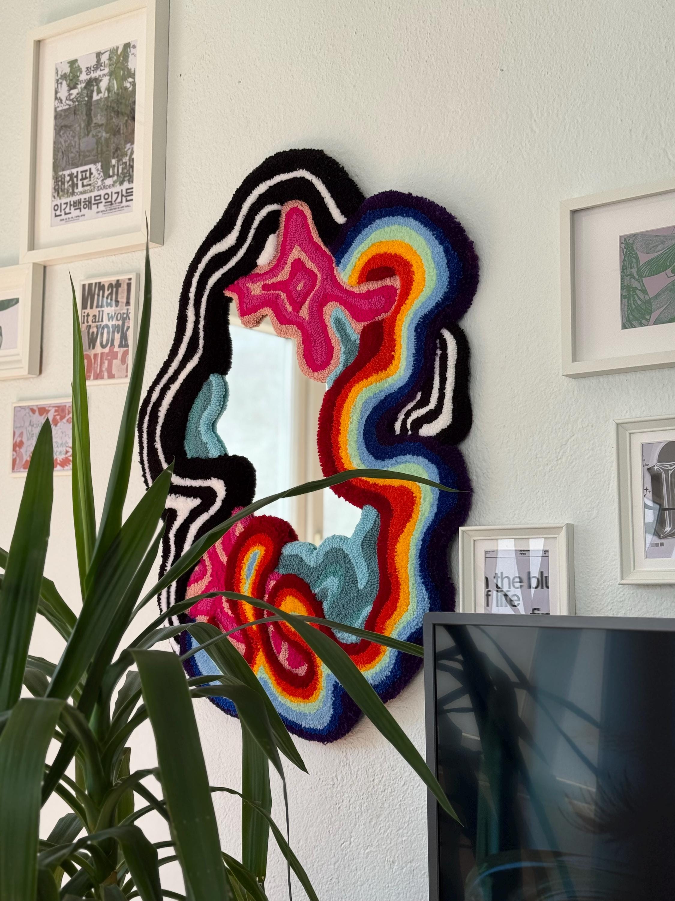OrnnWorks Chaotic Psychedelic Rainbow Drip Tufted Wall Mirror