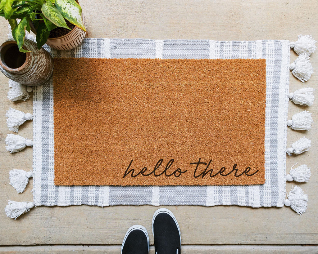 Hello There Natural Coir Doormat with Slip-Resistant Rubber Backing