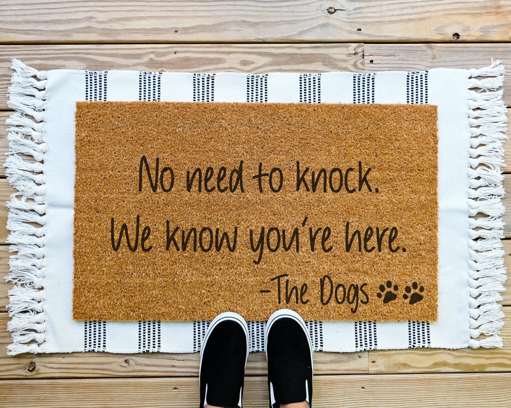 HamlinRowShop Funny Dog Doormat: "No Need to Knock" Coir Pet Mat 16x24in