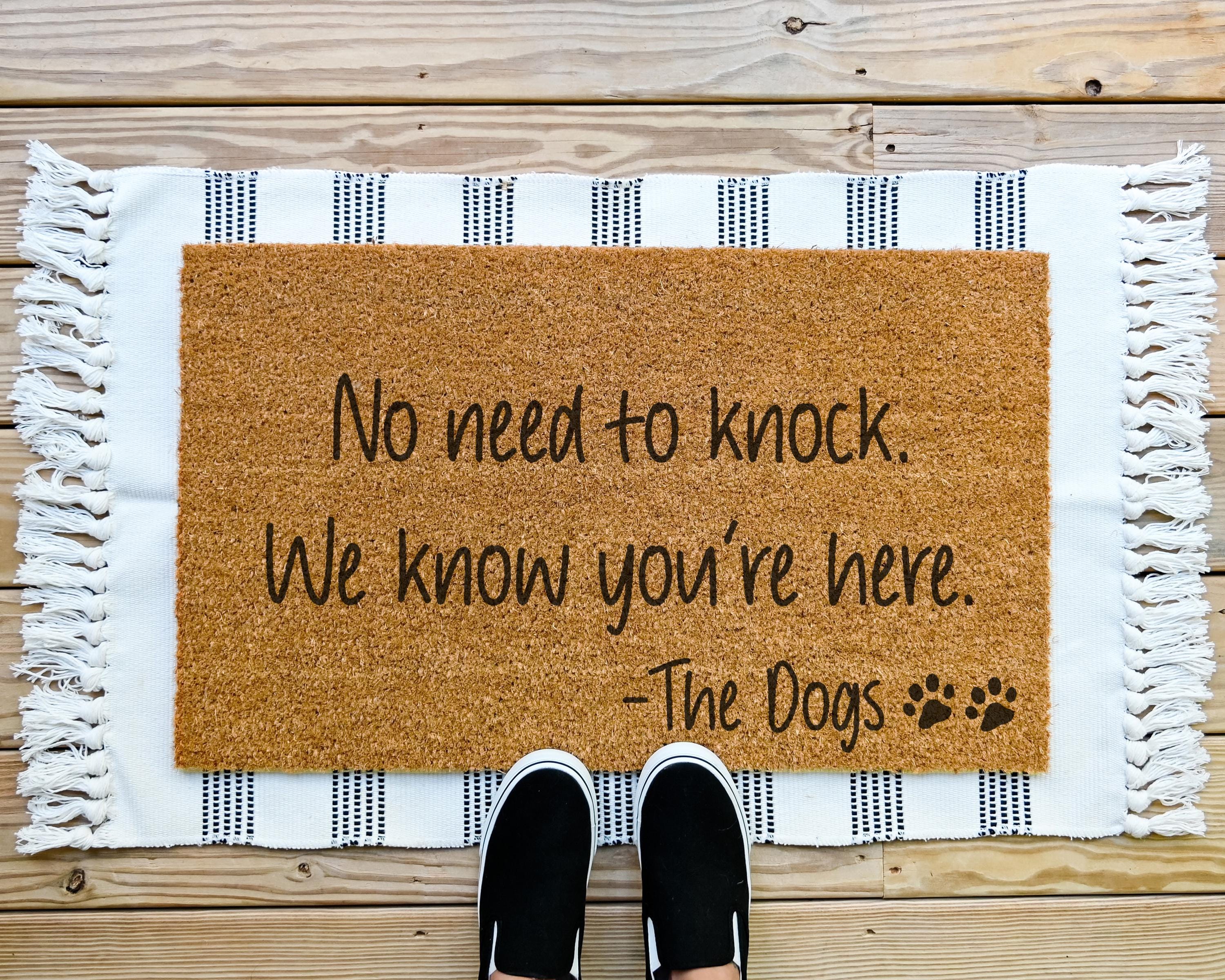 HamlinRowShop Funny Dog Doormat: "No Need to Knock" Coir Pet Mat 16x24in