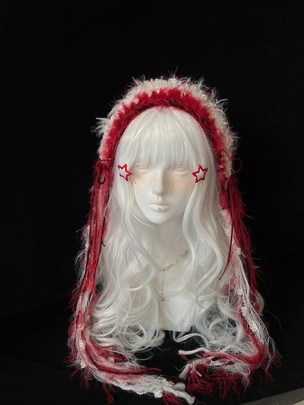 stellarPride Handmade Red Pearl Lolita Headband, Fluffy Lace Headdress