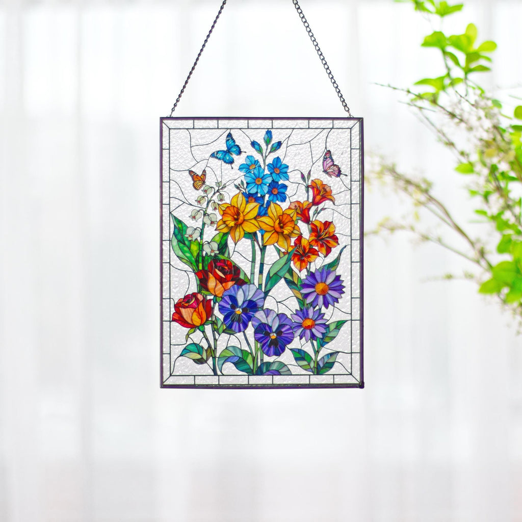 RainLine Custom Birth Flower Bouquet Stained Glass Suncatcher Personalized