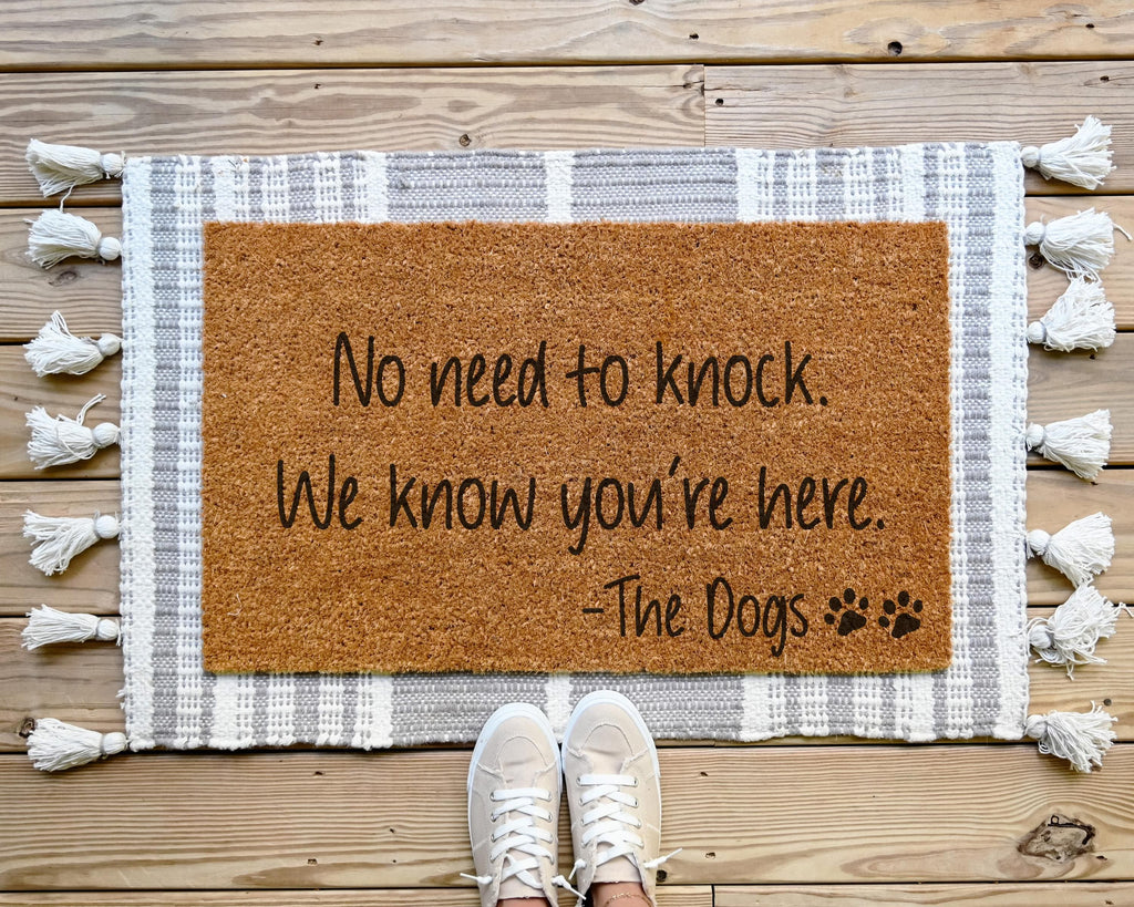 HamlinRowShop Funny Dog Doormat: "No Need to Knock" Coir Pet Mat 16x24in