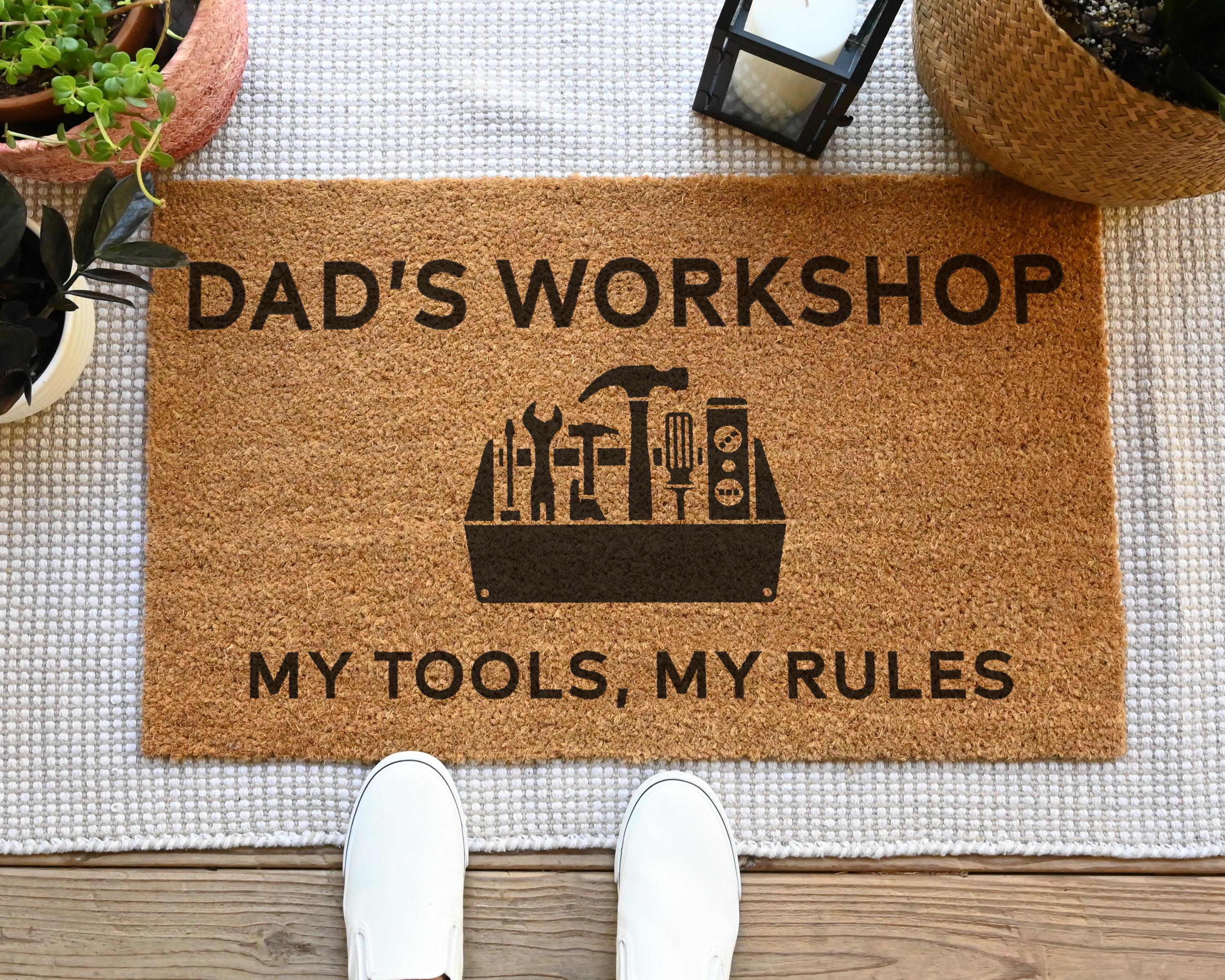 HamlinRowShop Dad's Workshop Coir Doormat My Tools My Rules