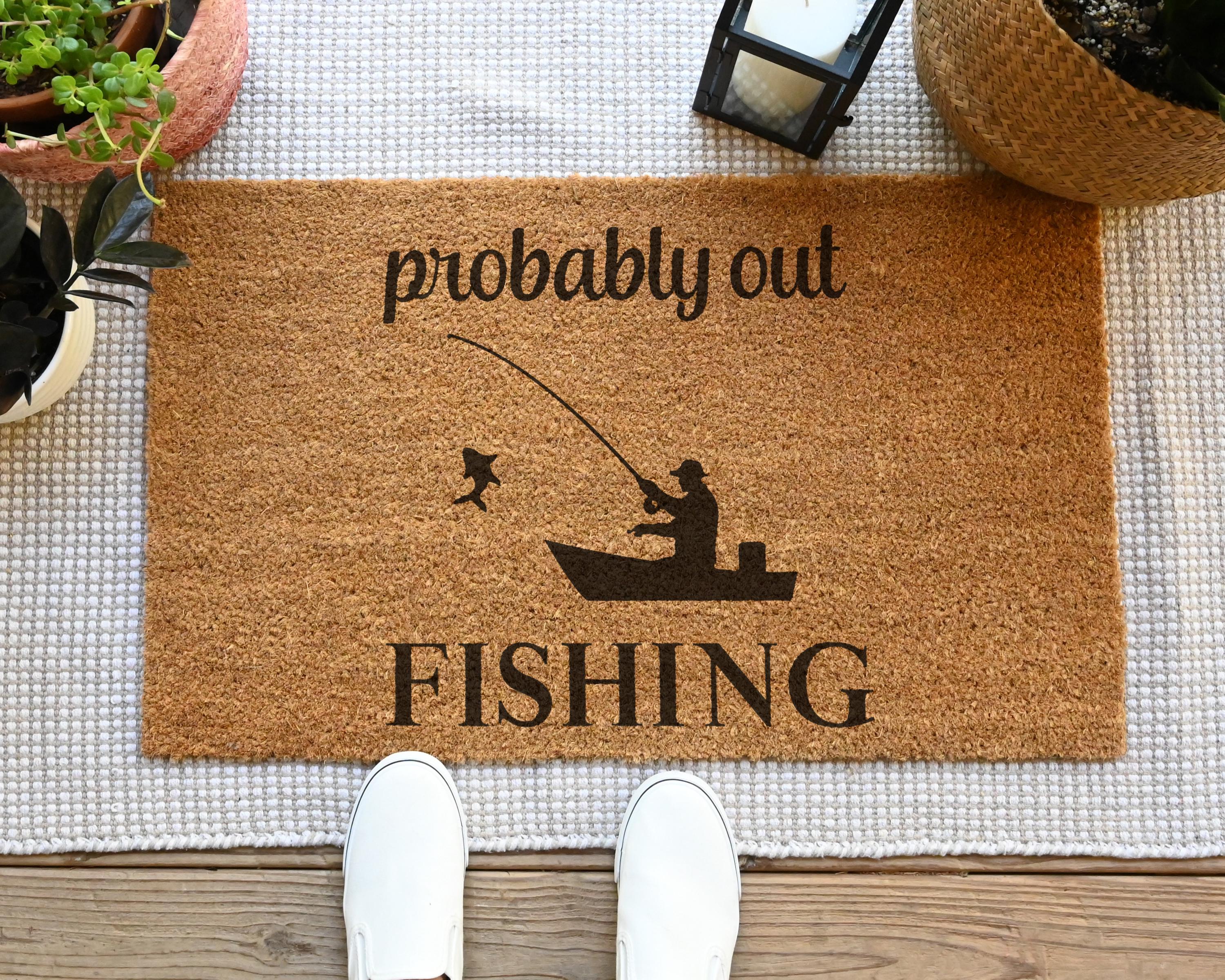Natural Coir Doormat Probably Out Fishing Funny Welcome Mat