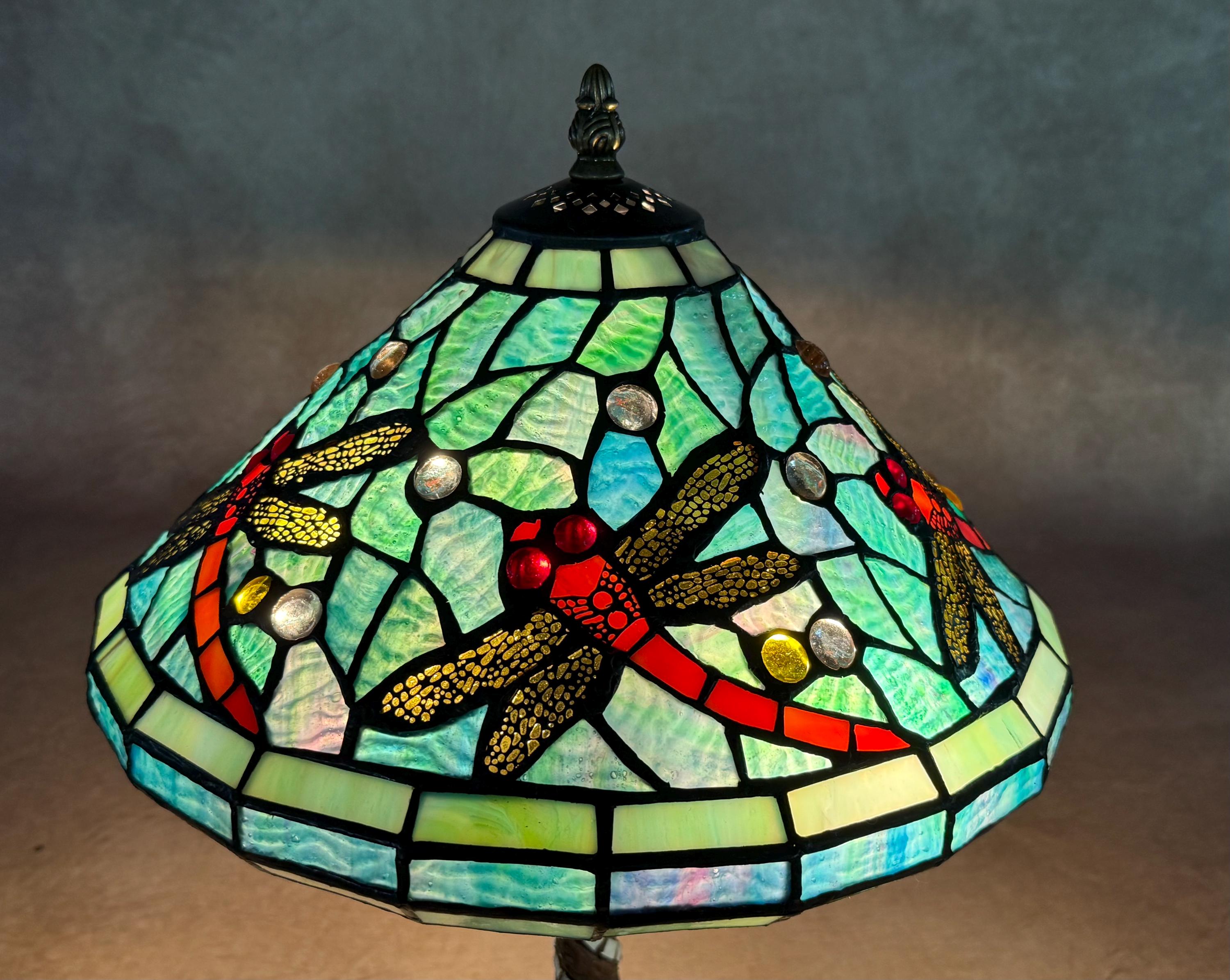 U2Antique Dragonfly Tiffany Style Stained Glass Table Lamp 12in