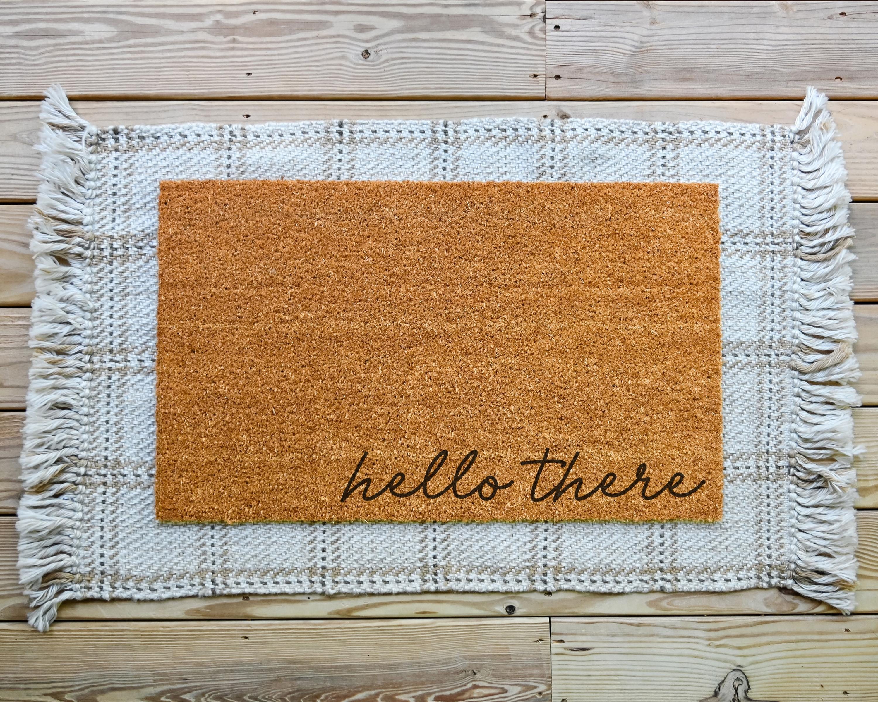 Hello There Natural Coir Doormat with Slip-Resistant Rubber Backing